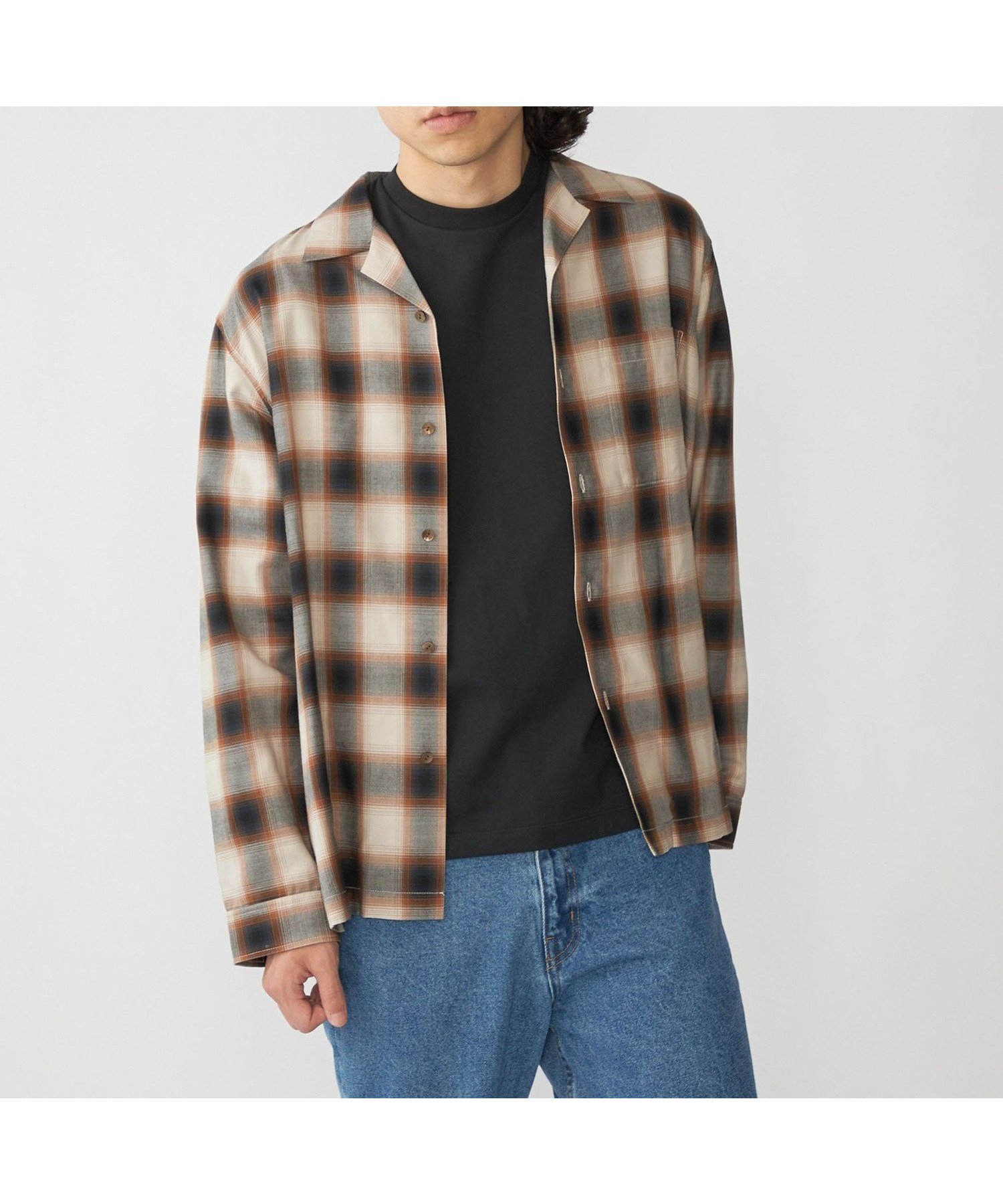 【シップス/SHIPS / MEN】のSHIPS オンブレ チェック オープンカラー シャツ インテリア・キッズ・メンズ・レディースファッション・服の通販 founy(ファニー) 　ファッション　Fashion　メンズファッション　Fashion for Men　とろみ　Fluid, Flowy Fabric　なめらか　Smooth, Silky Texture　クラシック　Classic, Timeless Style　チェック　Check, Plaid, Tartan　トレンド　Trend, Trending Now　バランス　Balance, Style Balance　モチーフ　Motif, Design Theme　ヴィンテージ　Vintage Style　エレガント 上品　Elegant　ブラウン|ID: prp329100004642364 ipo3291000000033484470