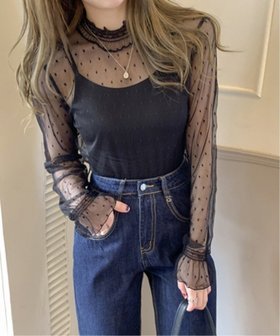 【チェルカ/CERCA】のNia/Nia(ニア)/ハイネックシースルー レースカットソー 人気、トレンドファッション・服の通販 founy(ファニー) ファッション Fashion レディースファッション Fashion for Women トップス・カットソー Cut & Sew Tops カットソー・ベーシックTシャツ Cut-and-Sewn Tops / Stretch Tees & Basics おすすめ Recommended / Our Picks インナー Innerwear カーディガン Cardigan, Knitwear ガーリー Girly, Feminine Style キャミソール Camisole, Spaghetti Strap Top デニム Denim, Jeans Material トレンド Trend, Trending Now マーメイド Mermaid, Fishtail Silhouette レース Lace, Lace Fabric エレガント 上品 Elegant 夏 Summer 春 Spring S/S・春夏 SS, Spring/Summer, Warm Season |ID:prp329100004642390