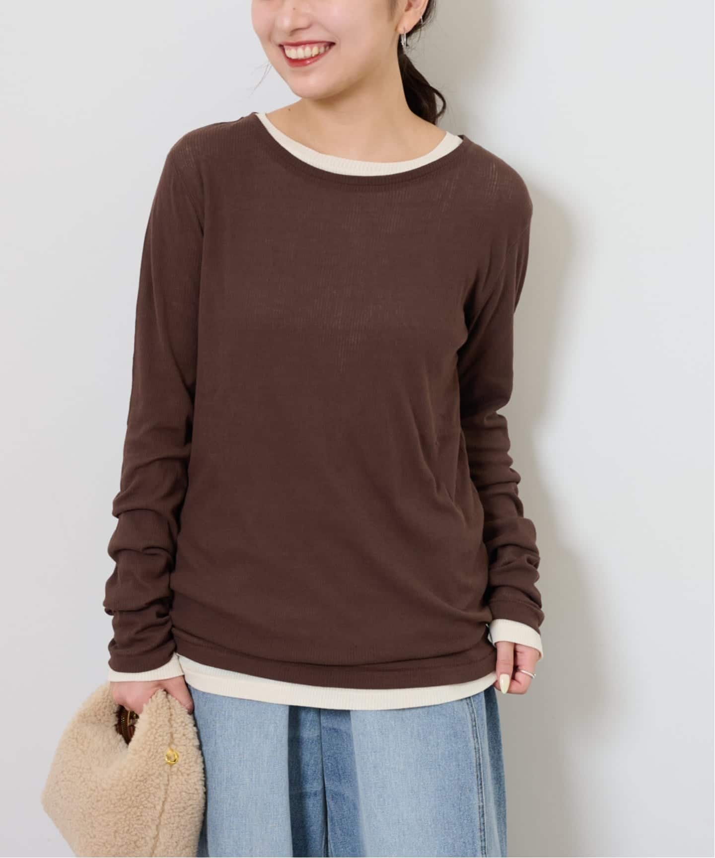 【ジャーナルスタンダード レリューム/JOURNAL STANDARD relume】のツイストシアーテレコロングTEE インテリア・キッズ・メンズ・レディースファッション・服の通販 founy(ファニー) 　ファッション　Fashion　レディースファッション　Fashion for Women　2025年　2025　2025-2026秋冬・A/W　Autumn/Winter 2025–26 AW25–26　おすすめ　Recommended / Our Picks　インナー　Innerwear　カーディガン　Cardigan, Knitwear　シアー　Sheer, See-Through　スウェット / スエット　Sweatshirt, Sweatwear　テレコ　Ribbed, Rib Stitch　トレンド　Trend, Trending Now　エレガント 上品　Elegant　ブラウン|ID: prp329100004642410 ipo3291000000033549996