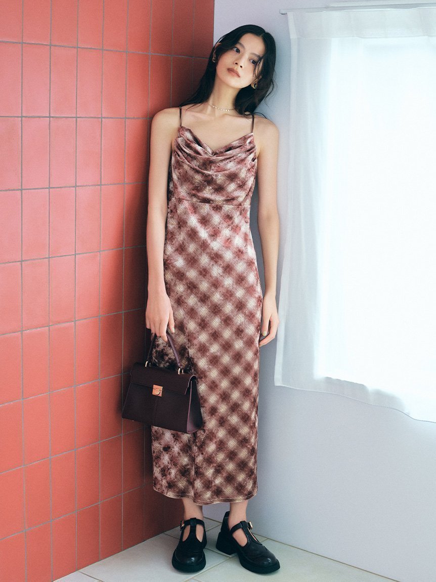 【リリーブラウン/Lily Brown】のカップインベロアドレープキャミワンピース インテリア・キッズ・メンズ・レディースファッション・服の通販 founy(ファニー) 　ファッション　Fashion　レディースファッション　Fashion for Women　ワンピース　Dresses　キャミソールワンピース　Camisole Dresses　おすすめ　Recommended / Our Picks　インナー　Innerwear　ストレート　Straight, Straight Cut　セットアップ　Set-Up, Coordinated Outfit　チェック　Check, Plaid, Tartan　デコルテ　Décolleté, Neckline　ドレープ　Drape, Draping Fabric　ベロア　Velour, Soft Velvet　エレガント 上品　Elegant　CHECK[931]|ID: prp329100004642799 ipo3291000000033490059
