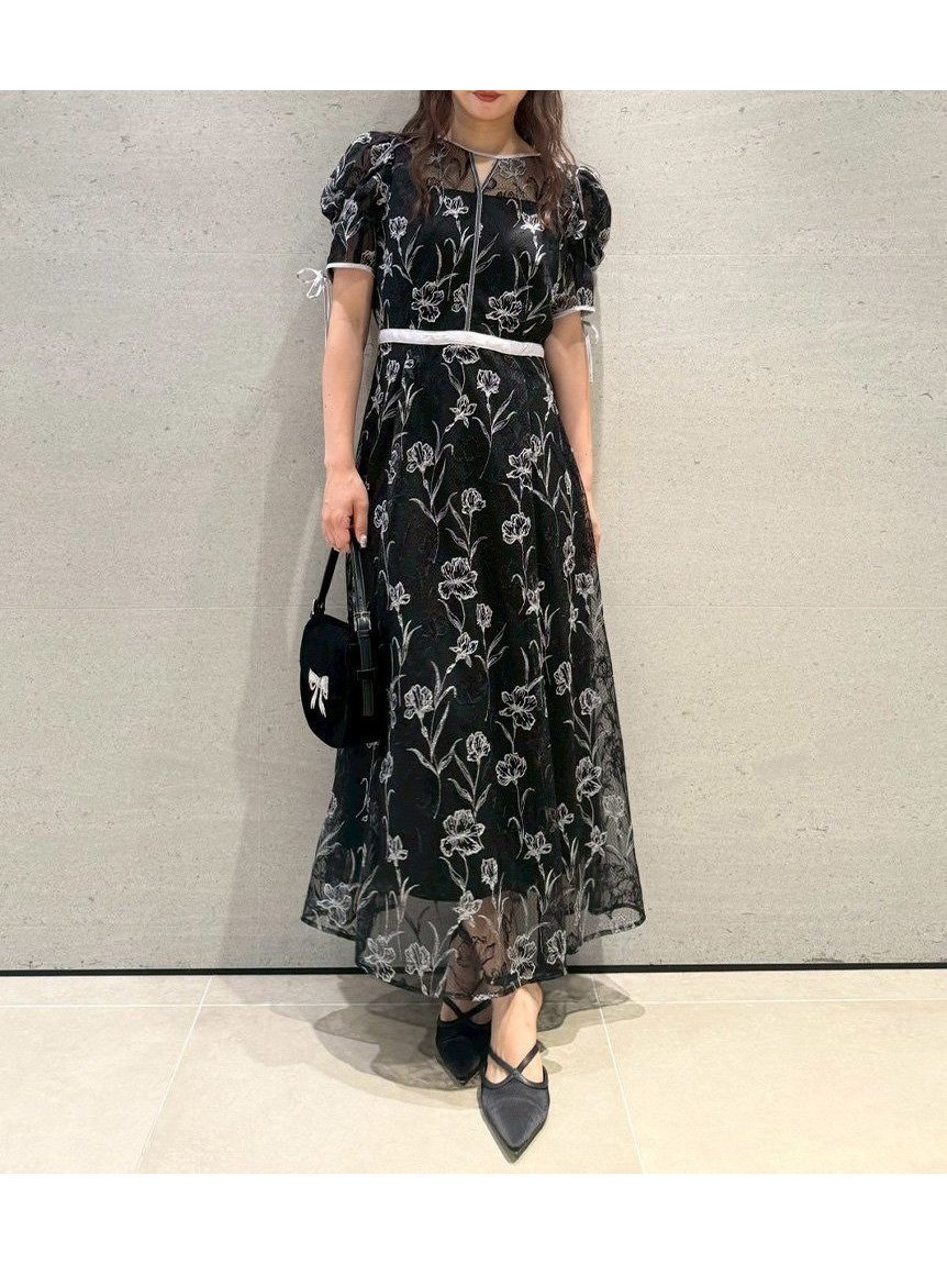 【リリーブラウン/Lily Brown】のラインフラワーエンブロイダリードレス インテリア・キッズ・メンズ・レディースファッション・服の通販 founy(ファニー) 　ファッション　Fashion　レディースファッション　Fashion for Women　ワンピース　Dresses　フォーマル・パーティードレス・結婚式用ドレス　Elegant & Casual Dresses　おすすめ　Recommended / Our Picks　エアリー　Airy Texture　エンブロイダリー　Embroidery Design　サテン　Satin, Glossy Fabric　ベロア　Velour, Soft Velvet　人気　Popular, Best Seller　BLK[009]|ID: prp329100004642823 ipo3291000000033801897