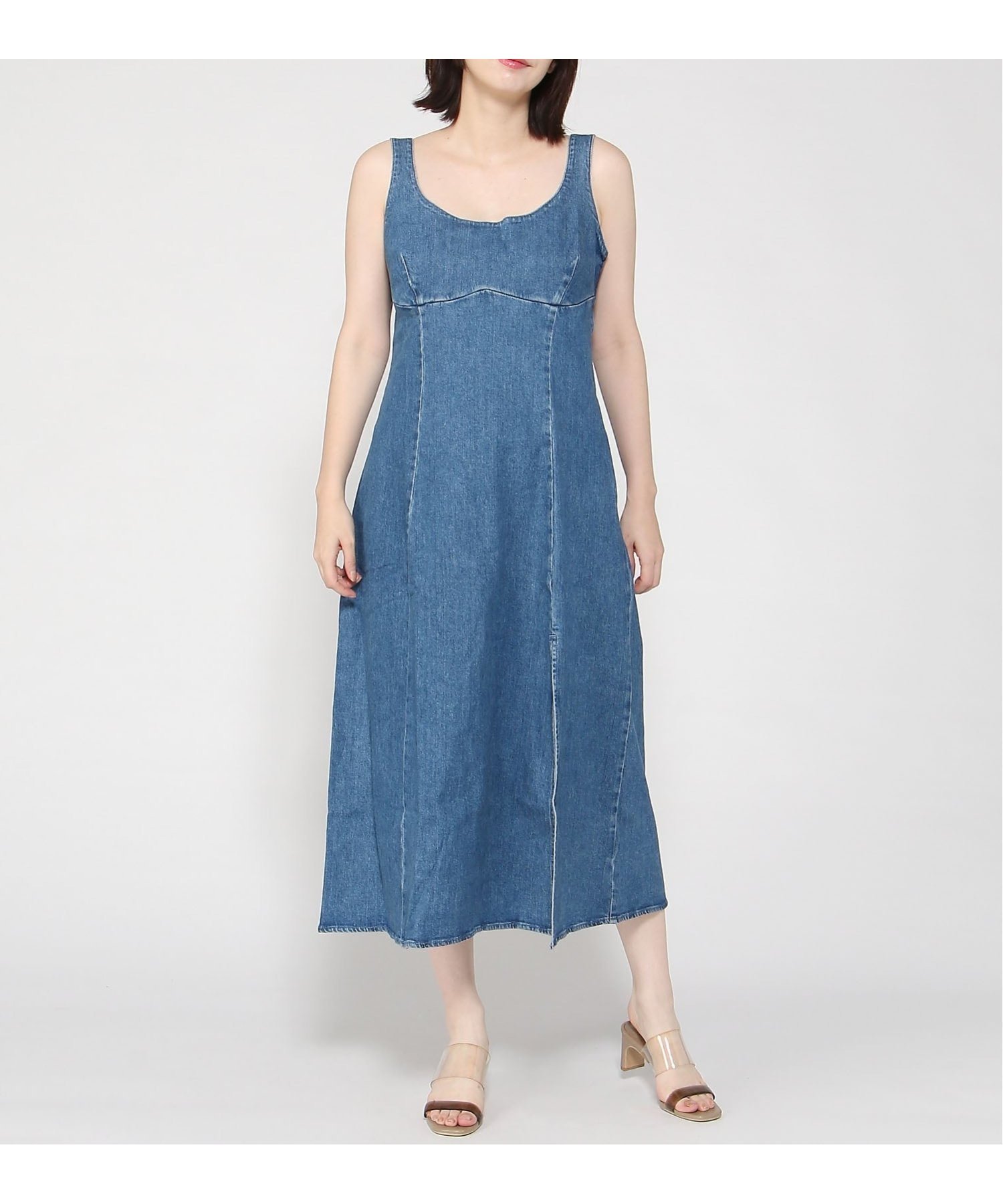 【ギャップ/GAP】のデニム ミディワンピース インテリア・キッズ・メンズ・レディースファッション・服の通販 founy(ファニー) 　ファッション　Fashion　レディースファッション　Fashion for Women　ワンピース　Dresses　スリット　Slit, Slit Detail　スリム　Slim, Slim Fit　デニム　Denim, Jeans Material　ノースリーブ　Sleeveless, No-Sleeve　フィット　Fit, Slim Fit　フロント　Front, Front Design　ボトム　Bottoms, Lower Wear　MEDIUM_WASH|ID: prp329100004642835 ipo3291000000033610443