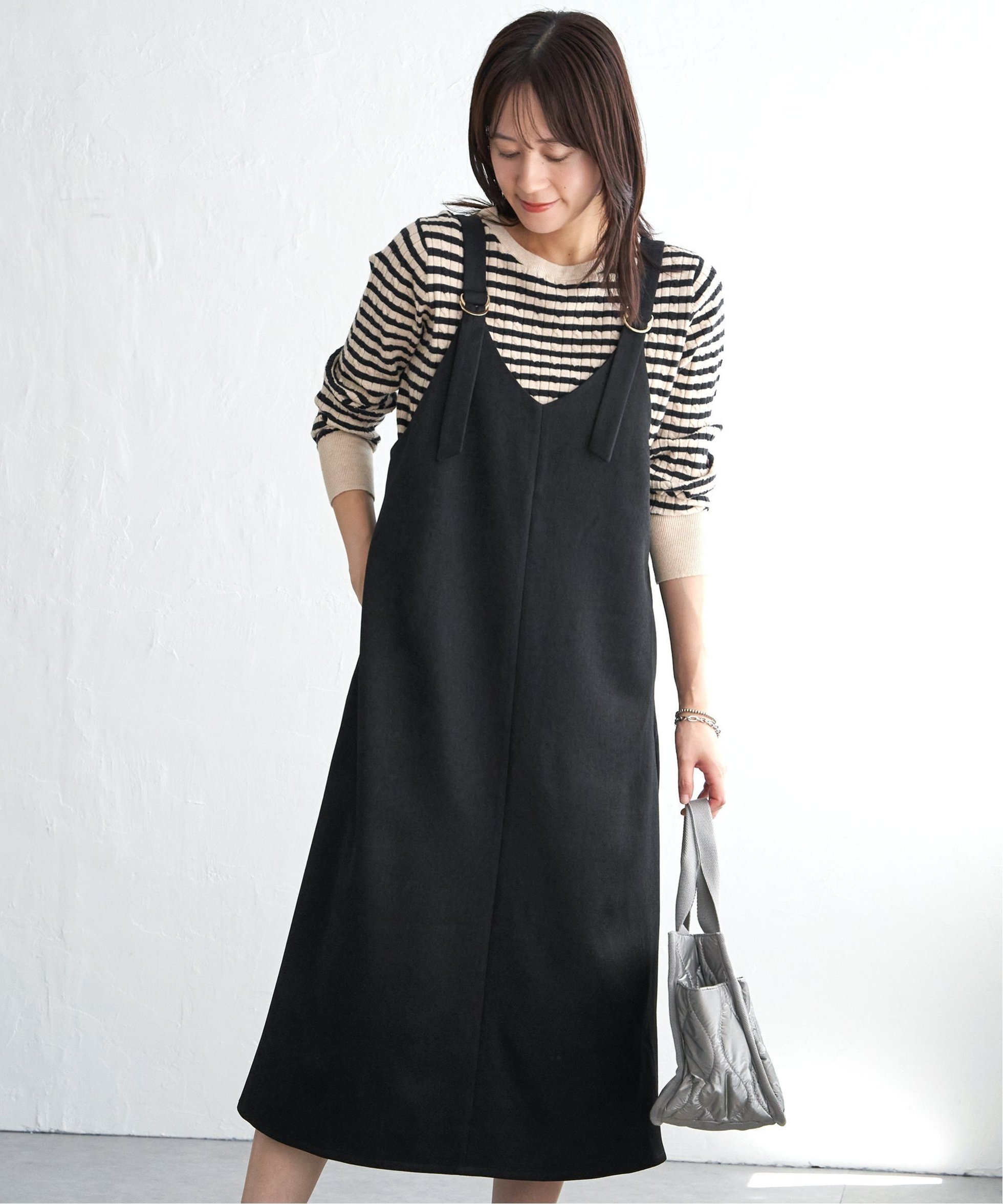 【イッカ/ikka】の前後2WAYバックル付きジャンパースカート インテリア・キッズ・メンズ・レディースファッション・服の通販 founy(ファニー) 　ファッション　Fashion　レディースファッション　Fashion for Women　スカート　Skirts　バッグ　Bags　アンティーク　Antique-Inspired　インナー　Innerwear　ストレッチ　Stretch, Stretchy Fabric　ダウン　Down, Puffer　ベーシック　Basic, Essential　ポケット　Pocket, Pocket Detail　A/W・秋冬　Autumn/Winter　ブラック|ID: prp329100004642839 ipo3291000000034109900