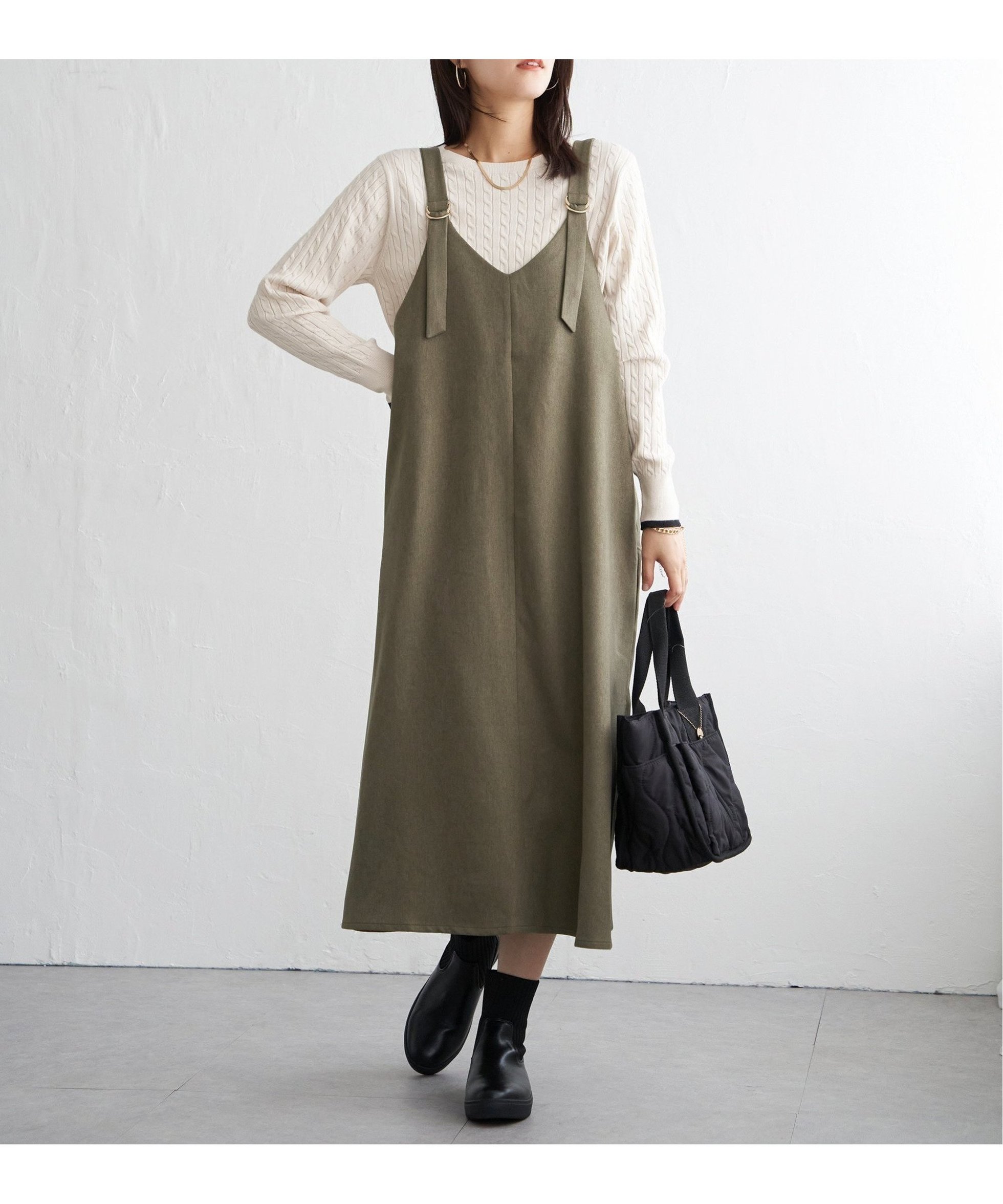 【イッカ/ikka】の前後2WAYバックル付きジャンパースカート インテリア・キッズ・メンズ・レディースファッション・服の通販 founy(ファニー) 　ファッション　Fashion　レディースファッション　Fashion for Women　スカート　Skirts　バッグ　Bags　アンティーク　Antique-Inspired　インナー　Innerwear　ストレッチ　Stretch, Stretchy Fabric　ダウン　Down, Puffer　ベーシック　Basic, Essential　ポケット　Pocket, Pocket Detail　A/W・秋冬　Autumn/Winter　カーキ|ID: prp329100004642839 ipo3291000000034109901