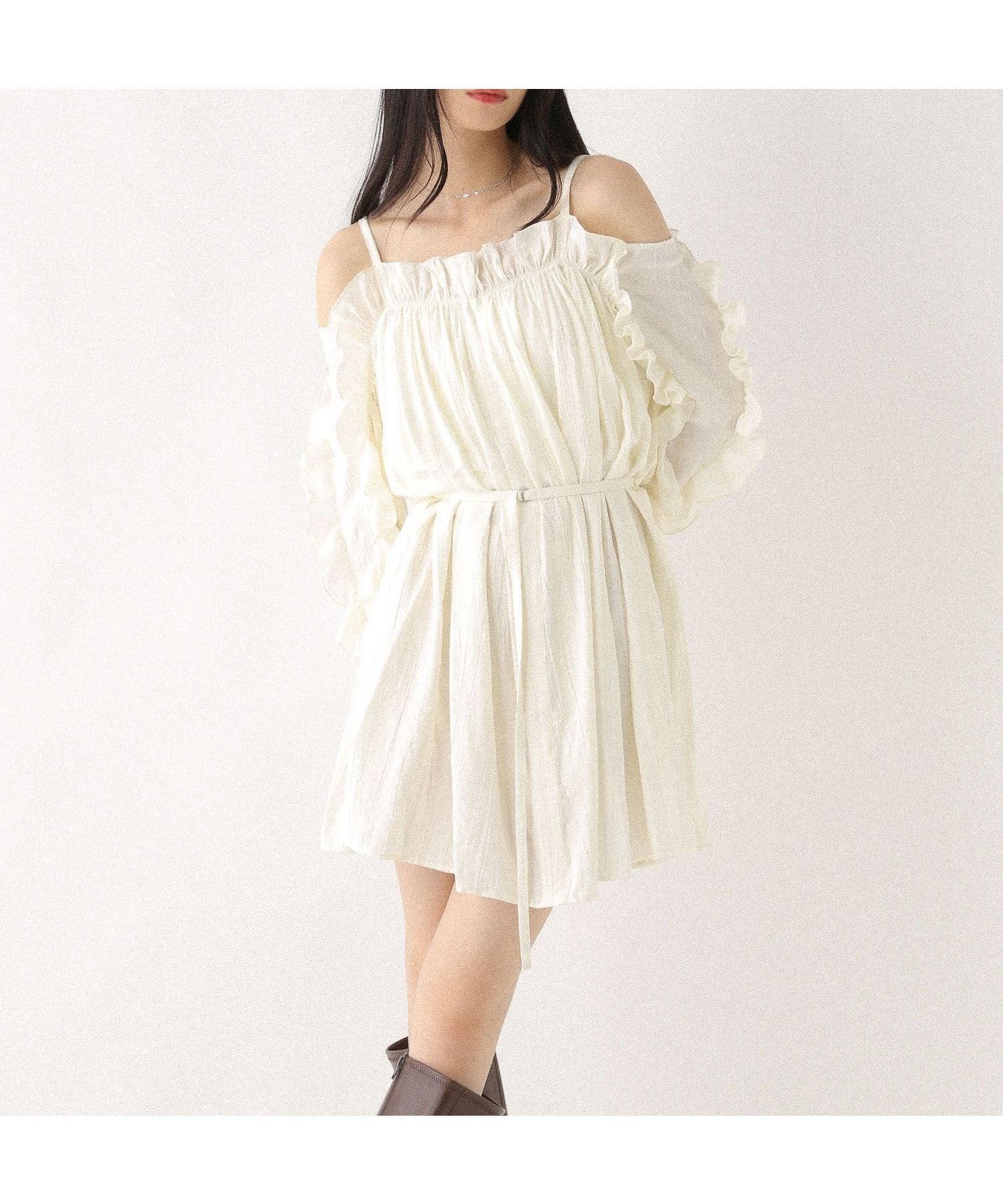 【ヘザー/Heather】のオフショルフリルミニワンピース インテリア・キッズ・メンズ・レディースファッション・服の通販 founy(ファニー) 　ファッション　Fashion　レディースファッション　Fashion for Women　ワンピース　Dresses　おすすめ　Recommended / Our Picks　シンプル　Simple, Minimal　ソックス　Socks, Hosiery　フェミニン　Feminine, Girly　フリル　Frill, Ruffle　ボトム　Bottoms, Lower Wear　ロング　Long, Long-Length　アイボリー無地|ID: prp329100004642841 ipo3291000000033490483