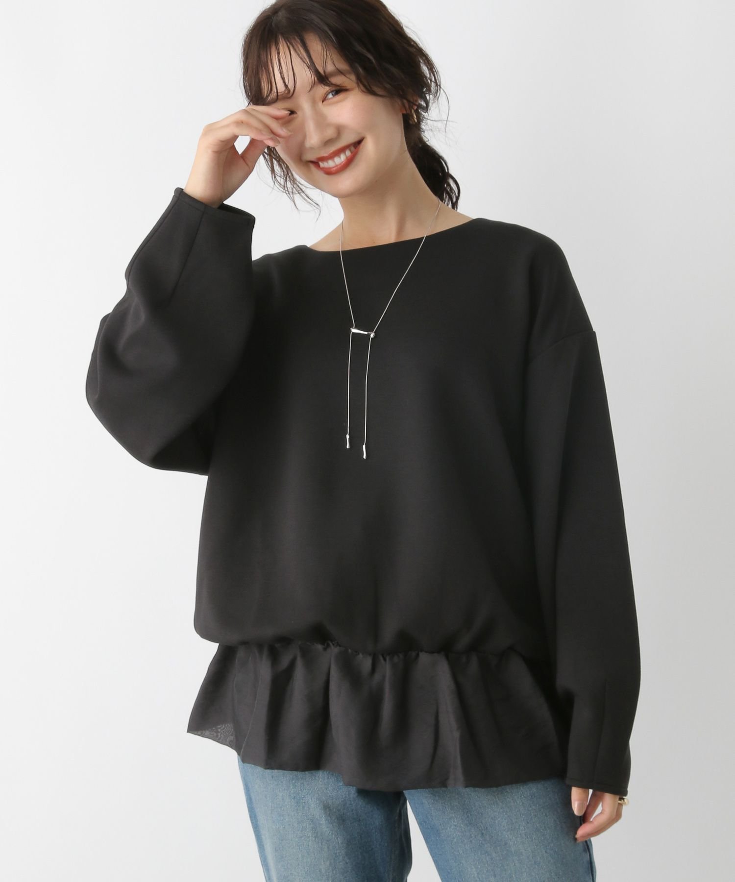 【レプシィム ローリーズファーム/LEPSIM LOWRYS FARM】の裾フリルトップス インテリア・キッズ・メンズ・レディースファッション・服の通販 founy(ファニー) 　ファッション　Fashion　レディースファッション　Fashion for Women　トップス・カットソー　Cut & Sew Tops　おすすめ　Recommended / Our Picks　スウェット / スエット　Sweatshirt, Sweatwear　ストレート　Straight, Straight Cut　ブラック09|ID: prp329100004642885 ipo3291000000033491374