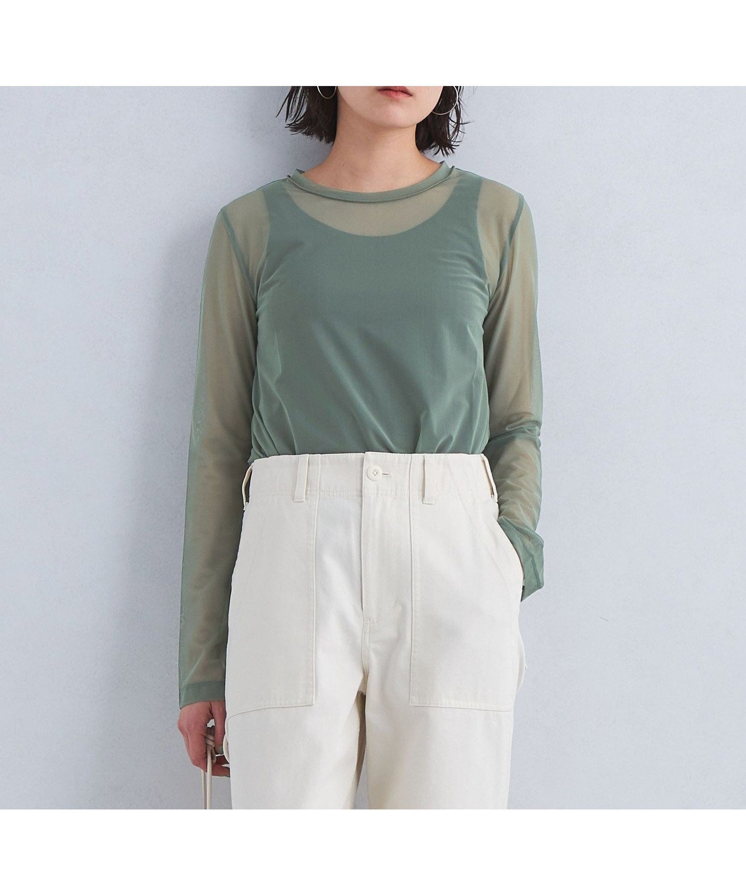 【ユナイテッドアローズ/UNITED ARROWS】のハイメッシュ チュール クルーネック プルオーバー インテリア・キッズ・メンズ・レディースファッション・服の通販 founy(ファニー) 　ファッション　Fashion　レディースファッション　Fashion for Women　トップス・カットソー　Cut & Sew Tops　カジュアルプルオーバー・ニットトップス　Pullovers & Knit Tops / Casual Pullovers　インナー　Innerwear　カーゴパンツ　Cargo Pants, Utility Pants　カーディガン　Cardigan, Knitwear　コンパクト　Compact, Small Size　シアー　Sheer, See-Through　スリット　Slit, Slit Detail　チュール　Tulip, Tulip Motif　ベスト　Vest, Waistcoat　ベーシック　Basic, Essential　メッシュ　Mesh, Net Fabric　ロング　Long, Long-Length　エレガント 上品　Elegant　夏　Summer　春　Spring　OLIVE|ID: prp329100004642937 ipo3291000000033492198