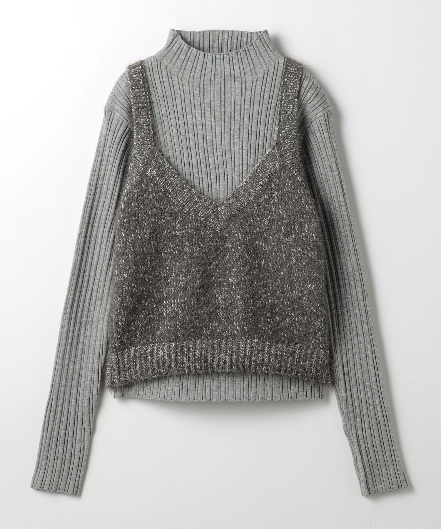 【ユナイテッドアローズ/UNITED ARROWS】のフェザーミックス キャミ+ハイネックニット A DAY IN THE LIFE インテリア・キッズ・メンズ・レディースファッション・服の通販 founy(ファニー) 　ファッション　Fashion　レディースファッション　Fashion for Women　トップス・カットソー　Cut & Sew Tops　ニット　Knit Tops & Sweaters　キャミソール&ノースリーブ　Camisoles & Sleeveless Tops　おすすめ　Recommended / Our Picks　インナー　Innerwear　キャミ　Camisole, Cami Top　キャミソール　Camisole, Spaghetti Strap Top　セットアップ　Set-Up, Coordinated Outfit　ハイネック　High Neck, Mock Neck　フェザー　Feather, Feather Detail　ベーシック　Basic, Essential　ミックス　Mix, Mixed Style　メランジ　Melange, Mixed Yarn　リブニット　Rib Knit, Ribbed Knit　冬　Winter / This Winter　秋　Autumn　MD.GRAY|ID: prp329100004643098 ipo3291000000033493561