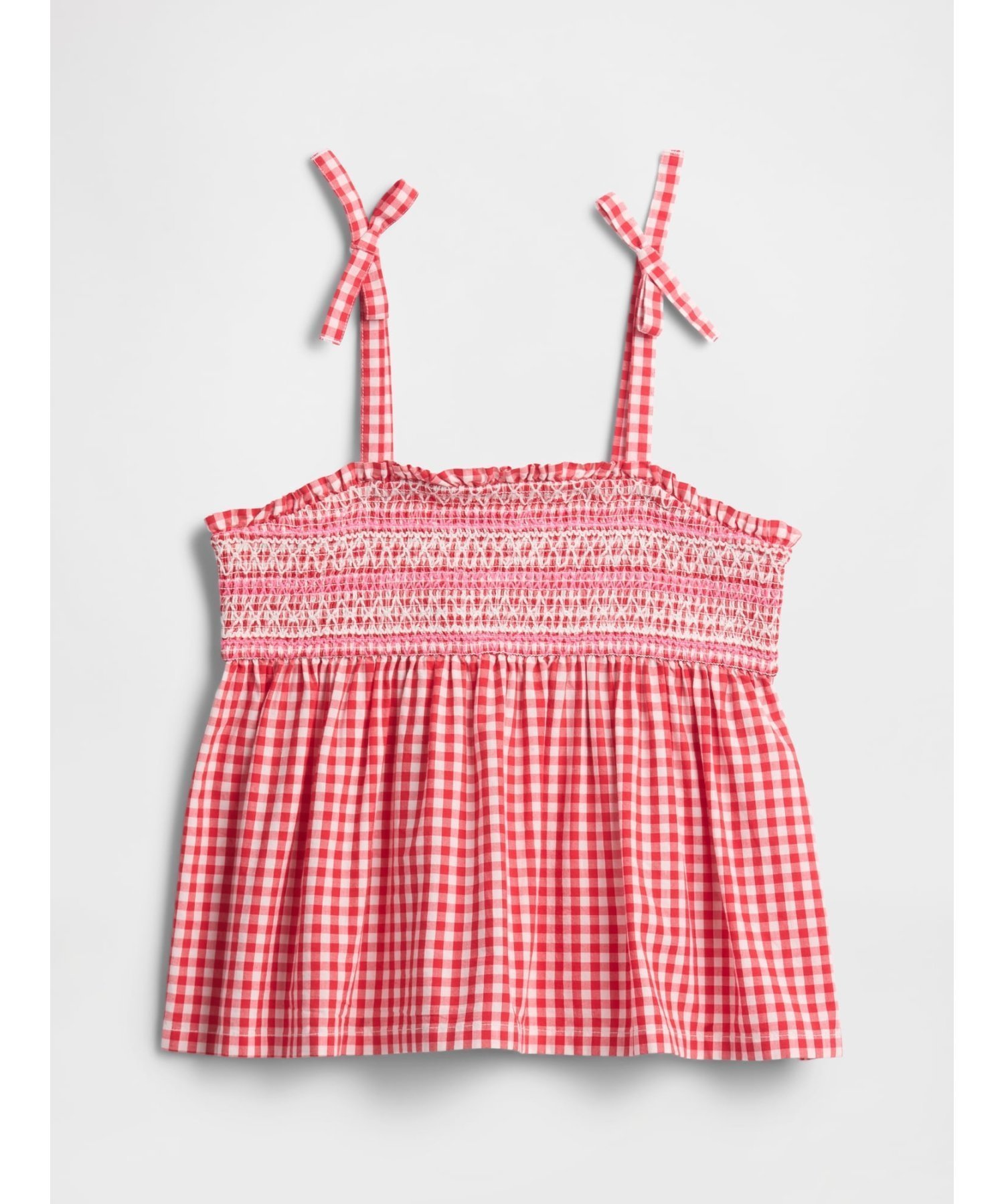 【ギャップ/GAP / KIDS】のスモッキングギャザー ペプラムトップス (キッズ) インテリア・キッズ・メンズ・レディースファッション・服の通販 founy(ファニー) 　ファッション　Fashion　キッズファッション　Fashion for Kids　トップス・カットソー　Cut & Sew Tops　スクエア　Square, Square Shape　ストレート　Straight, Straight Cut　フィット　Fit, Slim Fit　プリント　Print, Printed Pattern　ヨーク　Yoke, Yoke Design　リボン　Ribbon, Bow　リラックス　Relax, Relaxed Fit　RED_GINGHAM|ID: prp329100004643106 ipo3291000000033493608