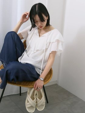 【サマンサモスモス/Samansa Mos2】の◎フリルブラウス 人気、トレンドファッション・服の通販 founy(ファニー) ファッション Fashion レディースファッション Fashion for Women トップス・カットソー Cut & Sew Tops シャツ・ブラウス・オフィスカジュアル Elegant Blouses & Button-Ups デニム Denim, Jeans Material フリル Frill, Ruffle リボン Ribbon, Bow |ID:prp329100004643120