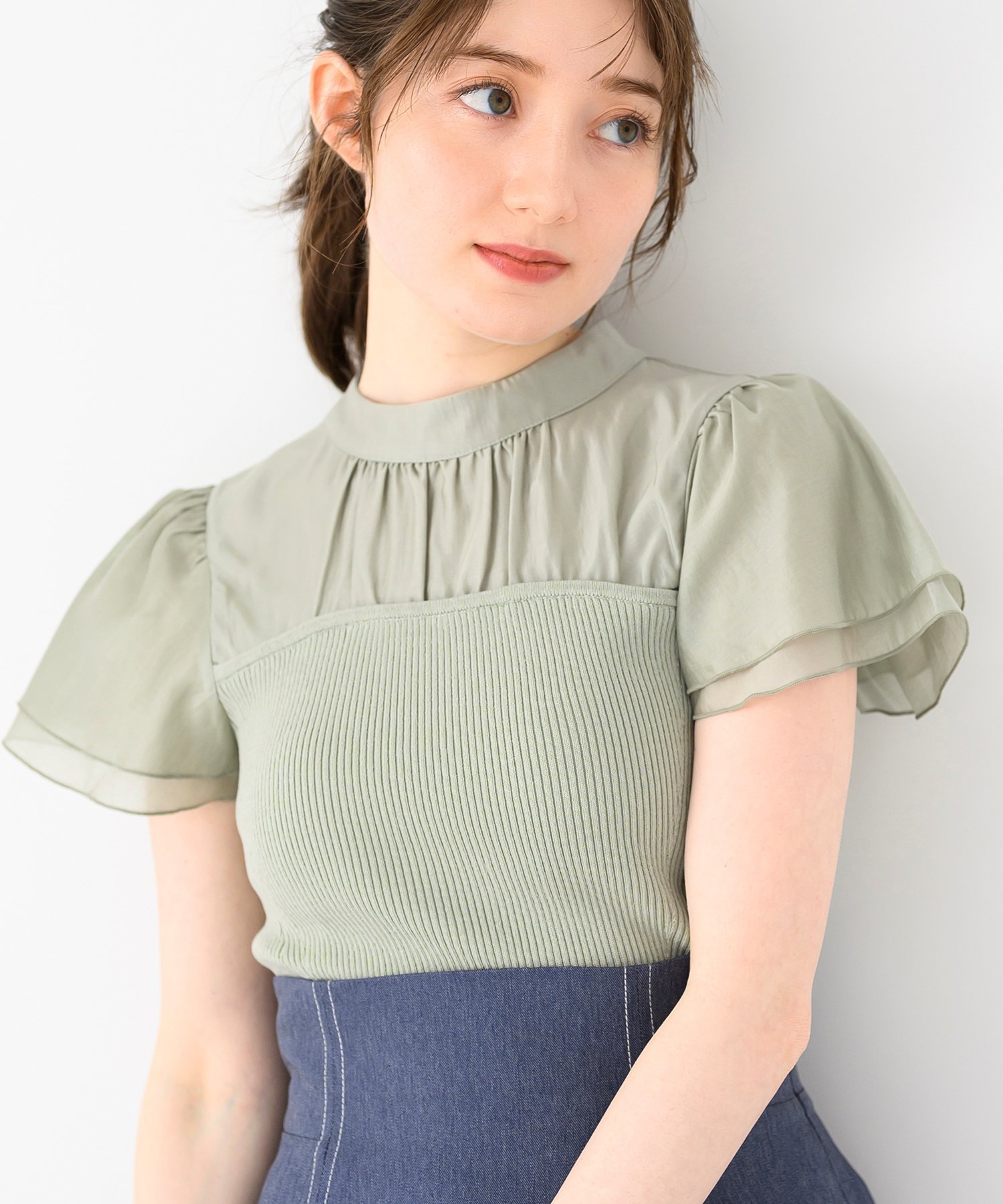 【ミッシュマッシュ/MISCH MASCH】の2025春夏新作 フレア袖ビスチェニット インテリア・キッズ・メンズ・レディースファッション・服の通販 founy(ファニー) 　ファッション　Fashion　レディースファッション　Fashion for Women　トップス・カットソー　Cut & Sew Tops　ニット　Knit Tops & Sweaters　ビスチェ　Bustiers & Corset Tops / Layered Bustier Style　2025年　2025　2025春夏・S/S　Spring/Summer 2025 SS25　おすすめ　Recommended / Our Picks　スリーブ　Sleeve, Long Sleeve / Short Sleeve　タイトスカート　Pencil Skirt, Tight Skirt　ビスチェ　Bustier, Corset Top　フレア　Flare, Flared　夏　Summer　春　Spring　S/S・春夏　SS, Spring/Summer, Warm Season　グリーン|ID: prp329100004643177 ipo3291000000033639232