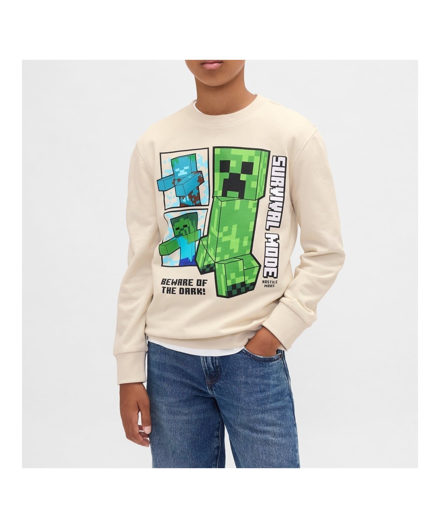 【ギャップ/GAP / KIDS】のマインクラフト グラフィック スウェットシャツ インテリア・キッズ・メンズ・レディースファッション・服の通販 founy(ファニー) 　ファッション　Fashion　キッズファッション　Fashion for Kids　グラフィック　Graphic, Graphic Design　ショルダー　Shoulder, Shoulder Strap　ストレート　Straight, Straight Cut　ドロップ　Drop Shoulder, Dropped Style　フィット　Fit, Slim Fit　フレンチ　French, French Style　フロント　Front, Front Design　リラックス　Relax, Relaxed Fit　長袖　Long Sleeve, Full Sleeve　CARLSTONE STRIPE|ID: prp329100004643218 ipo3291000000033494621
