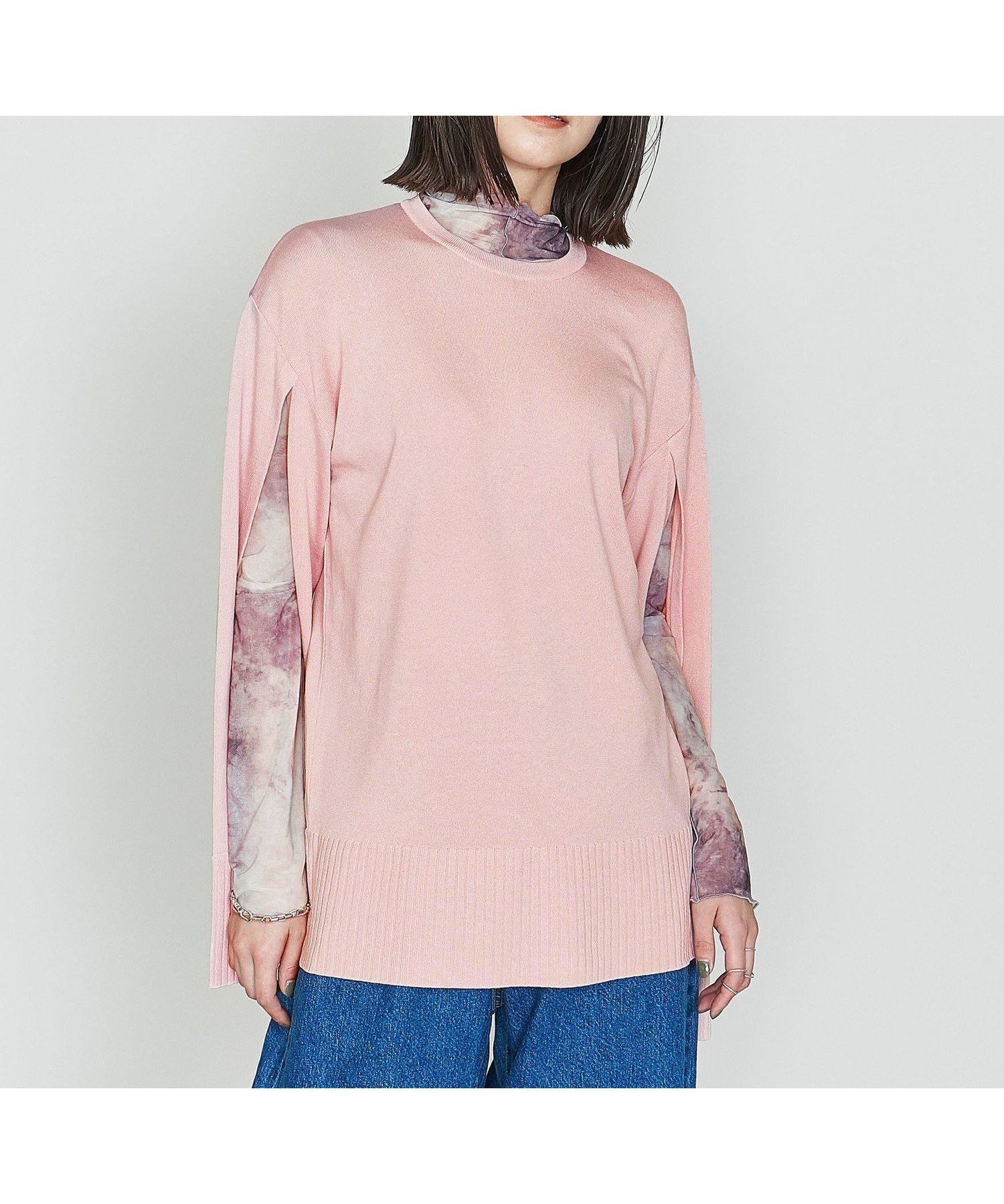 【ユナイテッドアローズ/UNITED ARROWS】のASTRAET 16G スリットスリーブ クルーネックニット インテリア・キッズ・メンズ・レディースファッション・服の通販 founy(ファニー) 　ファッション　Fashion　レディースファッション　Fashion for Women　トップス・カットソー　Cut & Sew Tops　ニット　Knit Tops & Sweaters　おすすめ　Recommended / Our Picks　キュプラ　Cupro, Eco Fabric　スリット　Slit, Slit Detail　スリーブ　Sleeve, Long Sleeve / Short Sleeve　マニッシュ　Mannish, Boyish　ミリタリー　Military, Army Style　ワイド　Wide, Wide Fit　LT.PINK|ID: prp329100004643219 ipo3291000000033494628