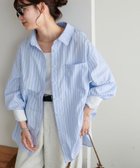 【ディスコート/Discoat】の【WEB限定】カフスホワイトデザインストライプオーバーシャツ サックスブルー|ID: prp329100004643272 ipo3291000000033495217