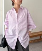 【ディスコート/Discoat】の【WEB限定】カフスホワイトデザインストライプオーバーシャツ ピンク|ID: prp329100004643272 ipo3291000000033495218