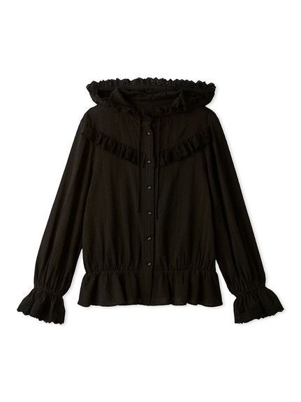【リリーブラウン/Lily Brown】のフーディーコットンレースブラウス インテリア・キッズ・メンズ・レディースファッション・服の通販 founy(ファニー) 　ファッション　Fashion　レディースファッション　Fashion for Women　トップス・カットソー　Cut & Sew Tops　シャツ・ブラウス・オフィスカジュアル　Elegant Blouses & Button-Ups　ガーリー　Girly, Feminine Style　フリル　Frill, Ruffle　ブラウジング　Blouson Silhouette, Cinched Waist　レース　Lace, Lace Fabric　BLK[009]|ID: prp329100004643290 ipo3291000000033569734