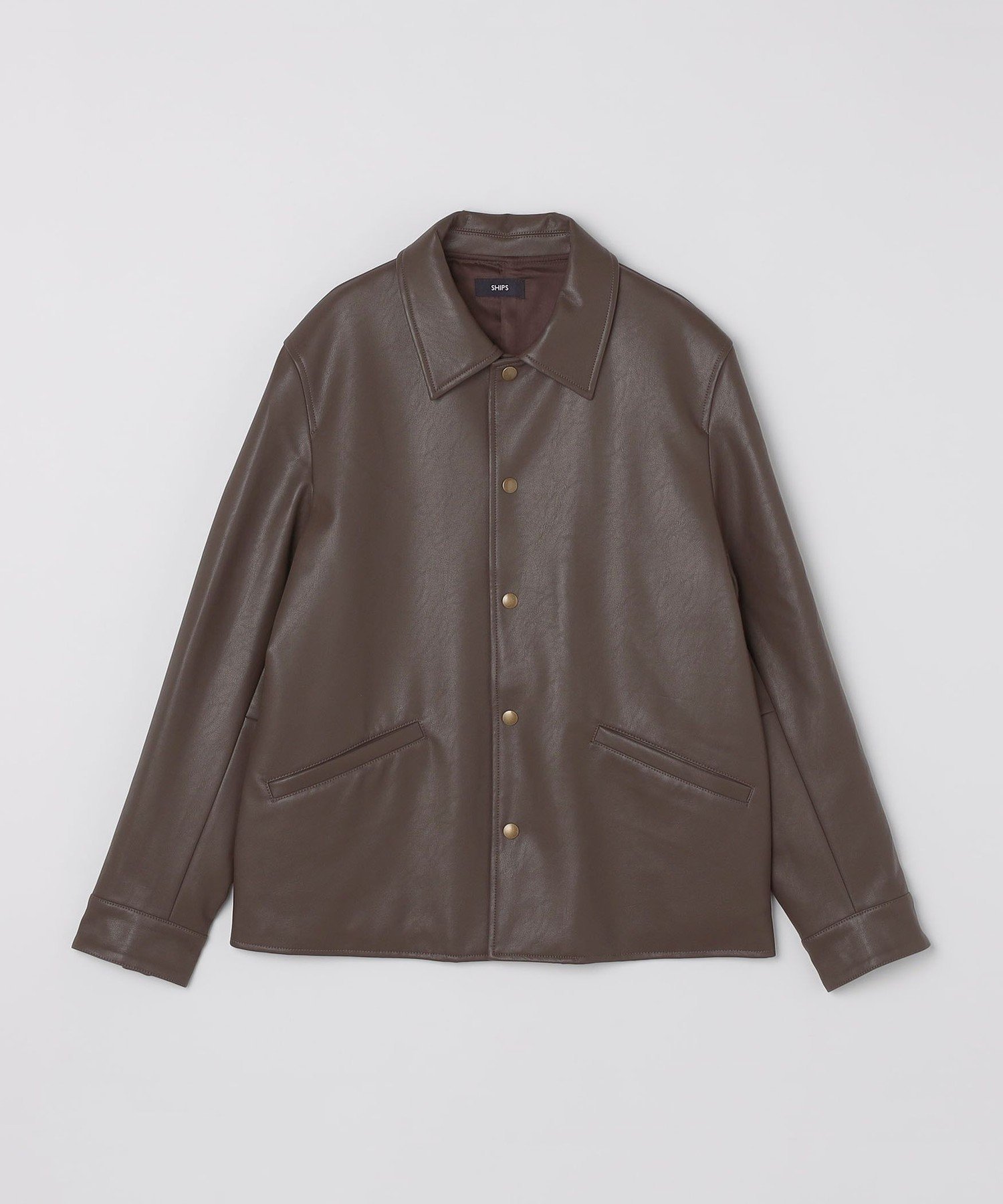 【シップス/SHIPS / MEN】のSHIPS 合成皮革 コーチ ブルゾン インテリア・キッズ・メンズ・レディースファッション・服の通販 founy(ファニー) 　ファッション　Fashion　メンズファッション　Fashion for Men　インナー　Innerwear　カットソー　Cut and Sewn Top　ショート　Short, Short Length　スウェット / スエット　Sweatshirt, Sweatwear　スラックス　Slacks, Dress Pants　デニム　Denim, Jeans Material　ドッキング　Docking, Mixed Material　ブルゾン　Blouson, Bomber Jacket　ブラウン|ID: prp329100004643314 ipo3291000000033495474