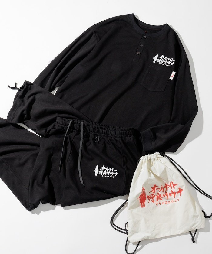 【フリークスストア/FREAK'S STORE】の別注 KANNAIGI × サウナ田ヒロユキ ロングスリーブ裏毛/館内着/セットアップ 25AW インテリア・キッズ・メンズ・レディースファッション・服の通販 founy(ファニー) 　ファッション　Fashion　メンズファッション　Fashion for Men　セットアップ　Matching Sets　アロハ　Aloha　イエロー　Yellow　スリーブ　Sleeve, Long Sleeve / Short Sleeve　セットアップ　Set-Up, Coordinated Outfit　センター　Center, Center Line　タオル　Towel, Bath Towel　ドローコード　Drawcord, Drawstring Cord　人気　Popular, Best Seller　長袖　Long Sleeve, Full Sleeve　プリント　Print, Printed Pattern　ポケット　Pocket, Pocket Detail　別注　Limited Edition, Custom Order　リラックス　Relax, Relaxed Fit　ロング　Long, Long-Length　A/W・秋冬　Autumn/Winter　冬　Winter / This Winter　おすすめ　Recommended / Our Picks　2025年　2025　2025-2026秋冬・A/W　Autumn/Winter 2025–26 AW25–26　ブラック|ID: prp329100004643408 ipo3291000000033496348