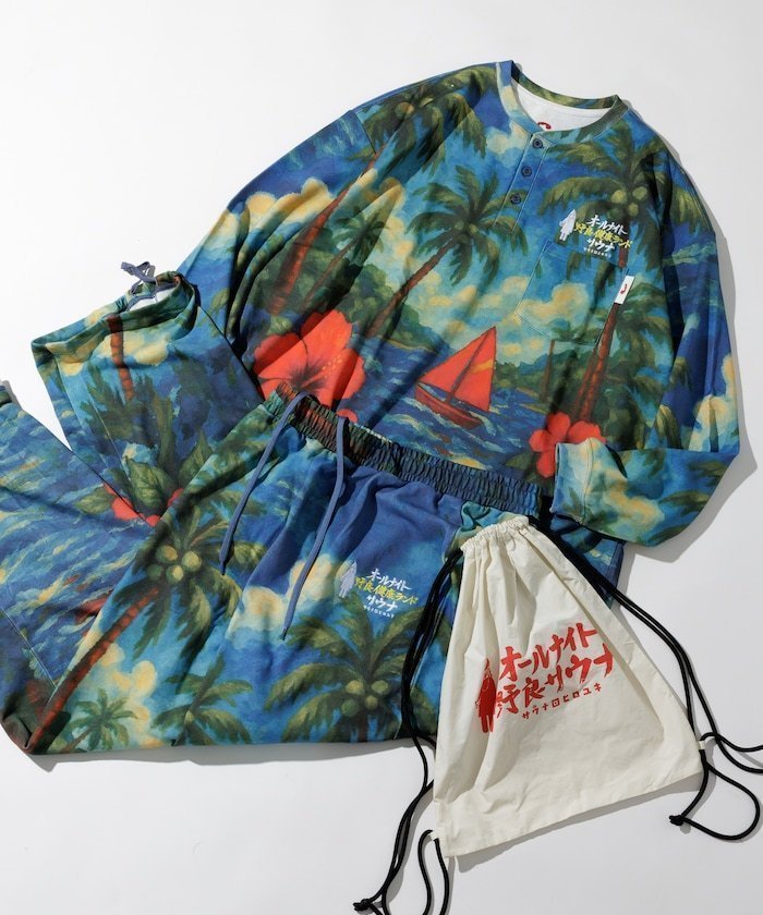 【フリークスストア/FREAK'S STORE】の別注 KANNAIGI × サウナ田ヒロユキ ロングスリーブ裏毛/館内着/セットアップ 25AW インテリア・キッズ・メンズ・レディースファッション・服の通販 founy(ファニー) 　ファッション　Fashion　メンズファッション　Fashion for Men　セットアップ　Matching Sets　アロハ　Aloha　イエロー　Yellow　スリーブ　Sleeve, Long Sleeve / Short Sleeve　セットアップ　Set-Up, Coordinated Outfit　センター　Center, Center Line　タオル　Towel, Bath Towel　ドローコード　Drawcord, Drawstring Cord　人気　Popular, Best Seller　長袖　Long Sleeve, Full Sleeve　プリント　Print, Printed Pattern　ポケット　Pocket, Pocket Detail　別注　Limited Edition, Custom Order　リラックス　Relax, Relaxed Fit　ロング　Long, Long-Length　A/W・秋冬　Autumn/Winter　冬　Winter / This Winter　おすすめ　Recommended / Our Picks　2025年　2025　2025-2026秋冬・A/W　Autumn/Winter 2025–26 AW25–26　サックスブルー|ID: prp329100004643408 ipo3291000000033496352
