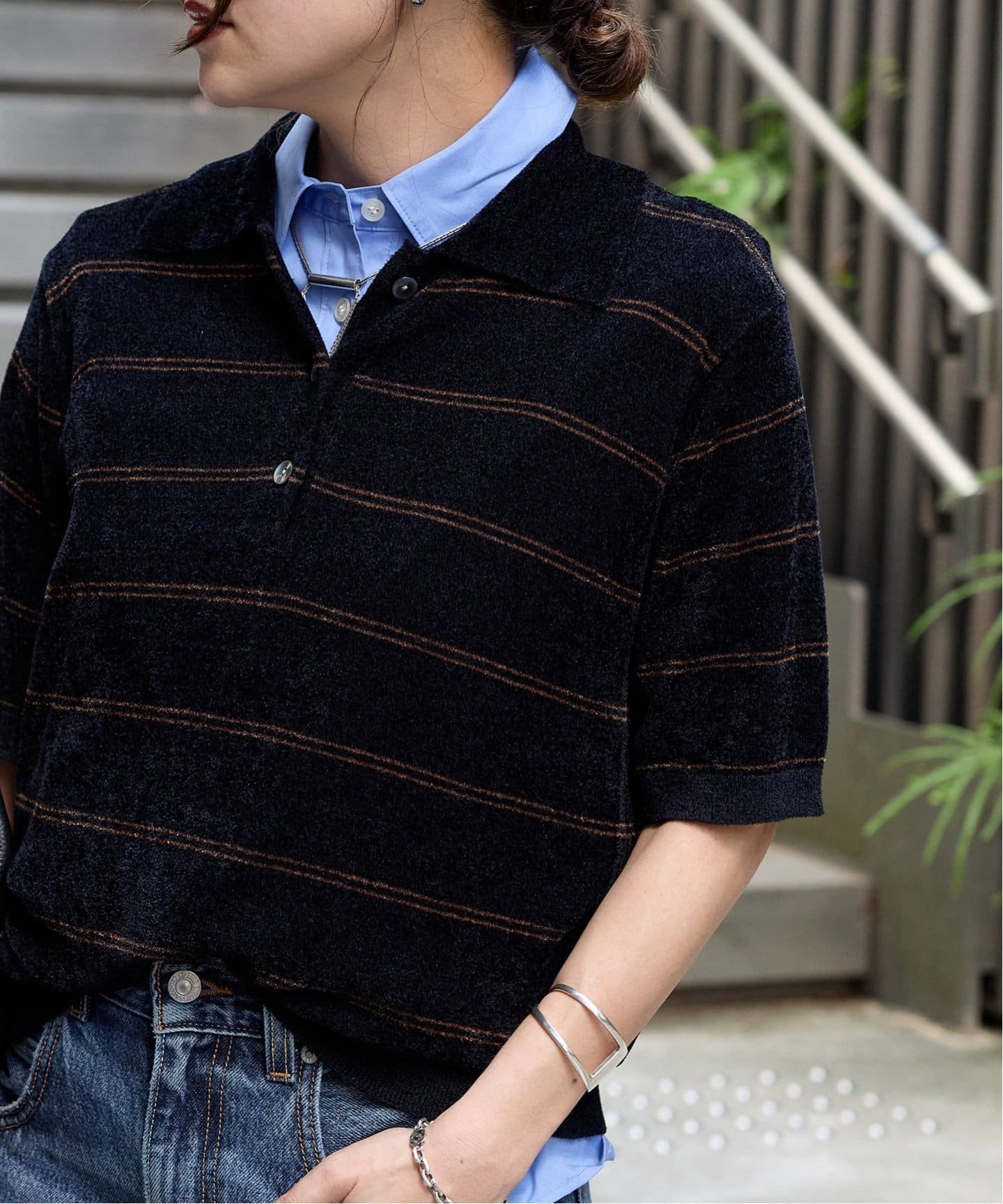 【ジャーナルスタンダード/JOURNAL STANDARD】のベロアニット ポロシャツ インテリア・キッズ・メンズ・レディースファッション・服の通販 founy(ファニー) 　ファッション　Fashion　レディースファッション　Fashion for Women　トップス・カットソー　Cut & Sew Tops　ニット　Knit Tops & Sweaters　シャツ・ブラウス・オフィスカジュアル　Elegant Blouses & Button-Ups　ポロシャツ・きれいめカジュアル　Smart-Casual Polo Tops　ベロアトップス　Velour Tops / Velvet-Look Items　2025年　2025　2025-2026秋冬・A/W　Autumn/Winter 2025–26 AW25–26　ジャケット　Jacket, Outerwear　ブルゾン　Blouson, Bomber Jacket　ベロア　Velour, Soft Velvet　ボーダー　Border, Stripe　ポロシャツ　Polo Shirt, Collared Tee　秋　Autumn　ネイビー A|ID: prp329100004643414 ipo3291000000033496420