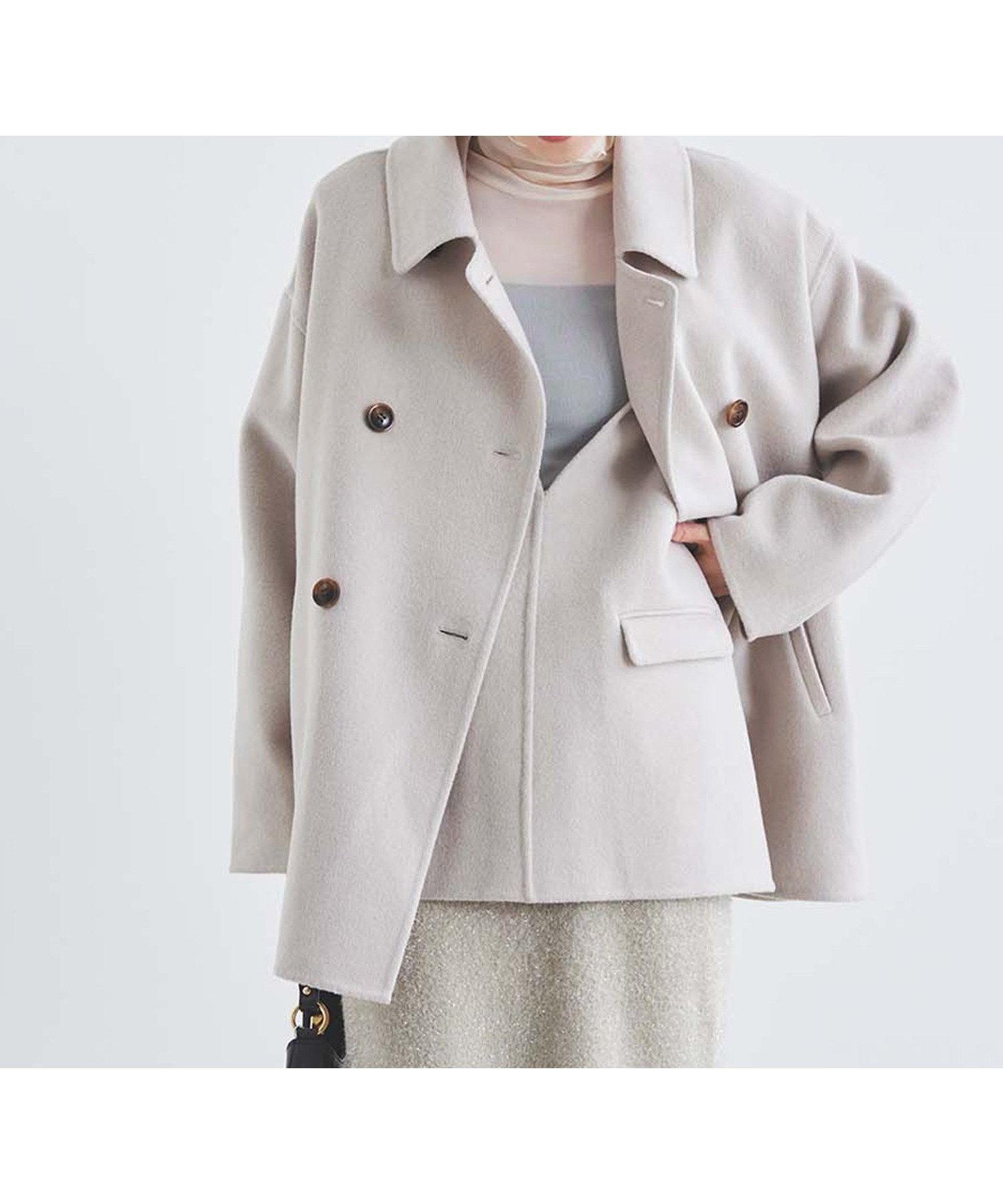 【ルクールブラン/le.coeur blanc】のリバーオープンカラーミドルコート 人気、トレンドファッション・服の通販 founy(ファニー) 　ファッション　Fashion　レディースファッション　Fashion for Women　アウター　Coat / Outerwear Collection　コート・ロングコート・ピーコート　Long Coats, Peacoats & More　おすすめ　Recommended / Our Picks　ダブル　Double, Double-Breasted　トレンド　Trend, Trending Now　バランス　Balance, Style Balance　フロント　Front, Front Design　リラックス　Relax, Relaxed Fit　 other-1|ID: prp329100004643418 ipo3291000000033496480