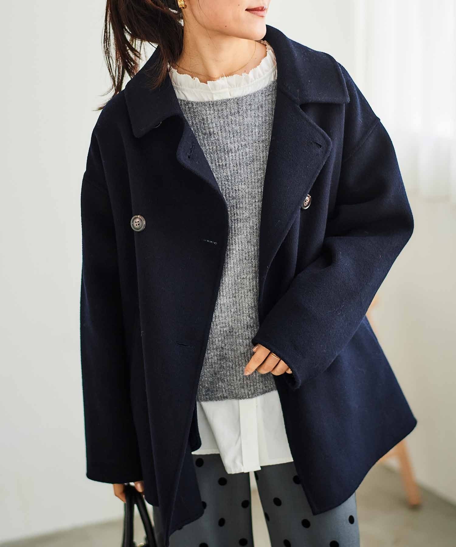 【ルクールブラン/le.coeur blanc】のリバーオープンカラーミドルコート インテリア・キッズ・メンズ・レディースファッション・服の通販 founy(ファニー) 　ファッション　Fashion　レディースファッション　Fashion for Women　アウター　Coat / Outerwear Collection　コート・ロングコート・ピーコート　Long Coats, Peacoats & More　おすすめ　Recommended / Our Picks　ダブル　Double, Double-Breasted　トレンド　Trend, Trending Now　バランス　Balance, Style Balance　フロント　Front, Front Design　リラックス　Relax, Relaxed Fit　ネイビー|ID: prp329100004643418 ipo3291000000033496484