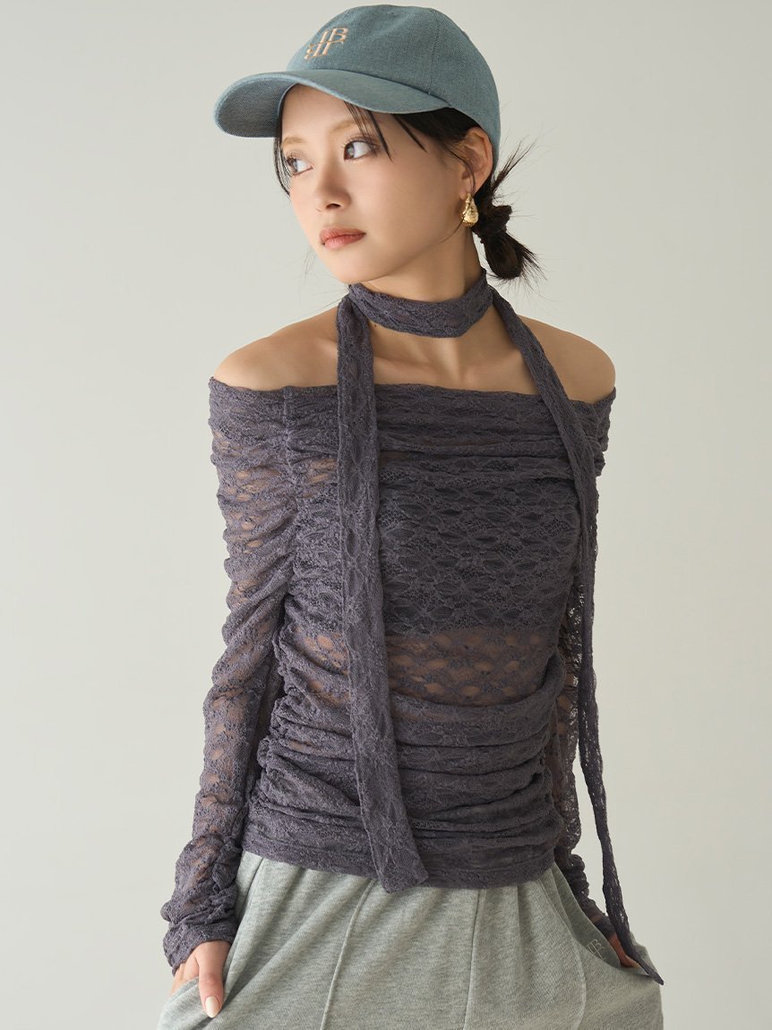 【リリーブラウン/Lily Brown】のドレープオフショルレーストップス インテリア・キッズ・メンズ・レディースファッション・服の通販 founy(ファニー) 　ファッション　Fashion　レディースファッション　Fashion for Women　トップス・カットソー　Cut & Sew Tops　エレガント 上品　Elegant　ギャザー　Gathered, Ruffled　ドレープ　Drape, Draping Fabric　フェミニン　Feminine, Girly　レース　Lace, Lace Fabric　春　Spring　雑誌　Magazine, Fashion Magazine　CGRY[007]|ID: prp329100004643443 ipo3291000000033496756