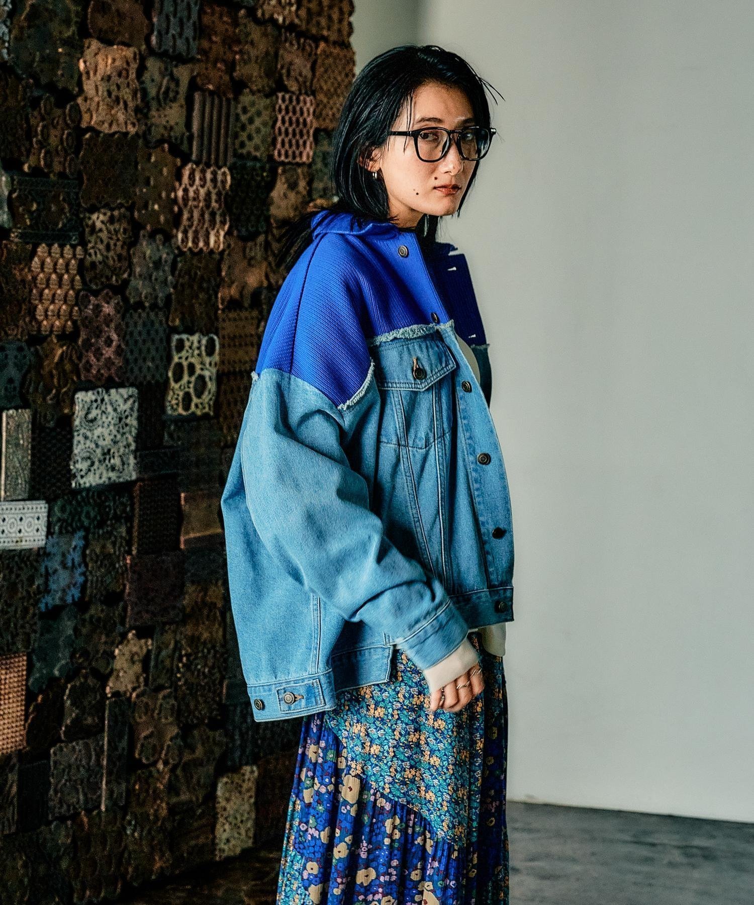 【ニコアンド/niko and】のMODE NORM CORE リメイク風モンスターGジャン インテリア・キッズ・メンズ・レディースファッション・服の通販 founy(ファニー) 　ファッション　Fashion　レディースファッション　Fashion for Women　アウター　Coat / Outerwear Collection　おすすめ　Recommended / Our Picks　イレギュラー　Irregular Design　インナー　Innerwear　シンプル　Simple, Minimal　ジャケット　Jacket, Outerwear　スマート　Smart, Elegant　デニム　Denim, Jeans Material　ビッグ　Big, Oversized　フリンジ　Fringe, Tassel　ブルゾン　Blouson, Bomber Jacket　ヨーク　Yoke, Yoke Design　リメイク　Remake, Reconstructed　春　Spring　ブルー80|ID: prp329100004643447 ipo3291000000033496799