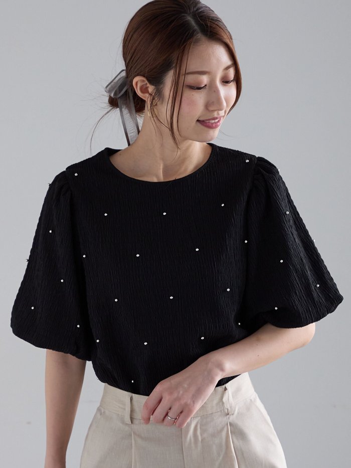 【テチチ/Te chichi】のメタルドットボリュームスリーブトップス インテリア・キッズ・メンズ・レディースファッション・服の通販 founy(ファニー) https://founy.com/ ファッション Fashion レディースファッション Fashion for Women トップス・カットソー Cut & Sew Tops ボリューム袖・フリルスリーブブラウス Voluminous & Ruffle Sleeves / Puffy Sleeve Tops シャーリング Shirring, Ruched スリーブ Sleeve, Long Sleeve / Short Sleeve ドット Polka Dot, Dot Pattern バルーン Balloon, Balloon Silhouette メタル Metal, Metal Parts ビジネス 仕事 通勤 Business / Work / Commuting |ID: prp329100004643462 ipo3291000000033497007