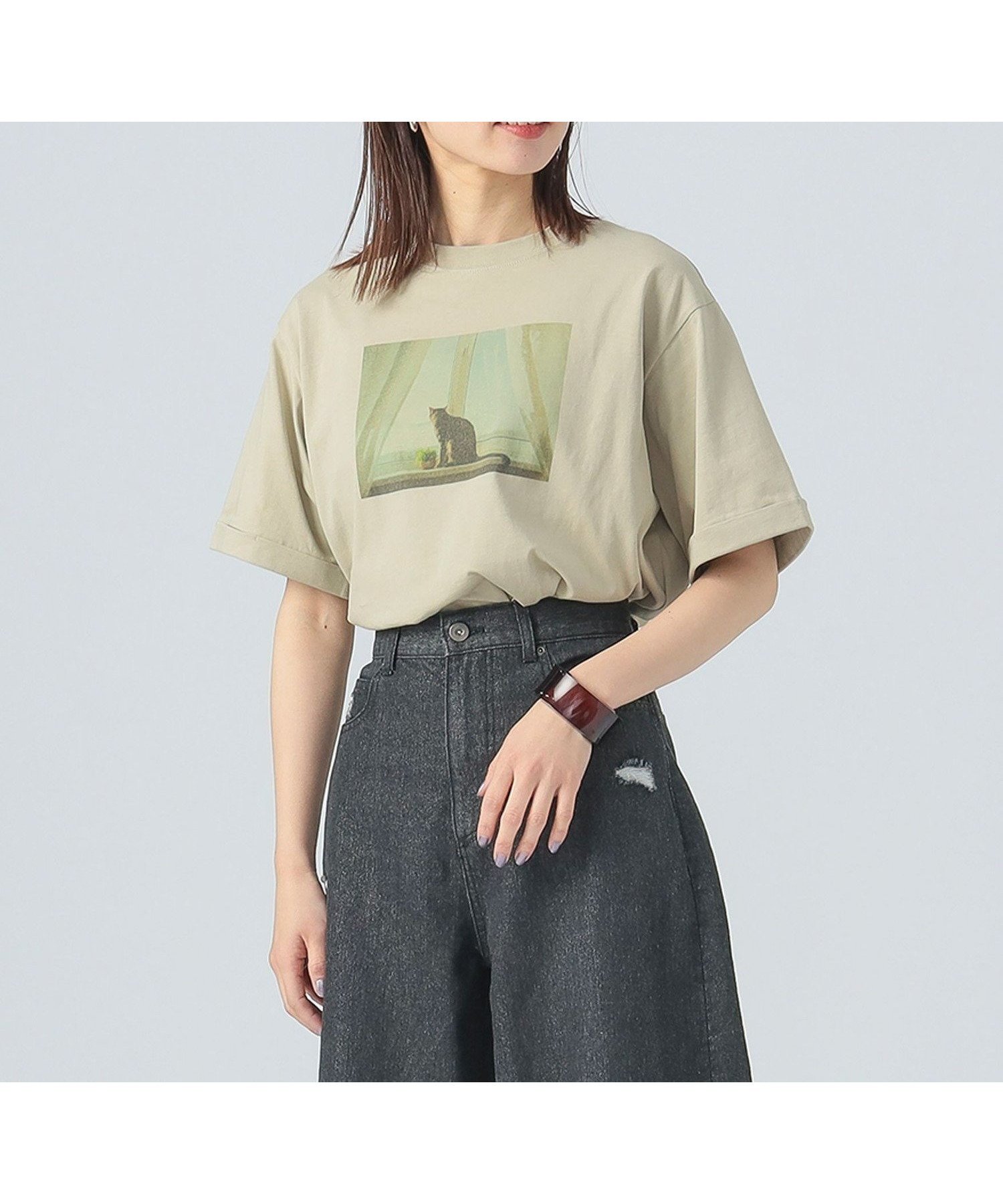 【ビームス ハート/BEAMS HEART】の【洗濯機洗い可】ネコフィルム フォト Tシャツ 25SS 半袖 インテリア・キッズ・メンズ・レディースファッション・服の通販 founy(ファニー) 　ファッション　Fashion　レディースファッション　Fashion for Women　トップス・カットソー　Cut & Sew Tops　シャツ・ブラウス・オフィスカジュアル　Elegant Blouses & Button-Ups　ロングTシャツ・Tシャツ　Longline T-Shirts & Tees　インナー　Innerwear　ウェーブ　Wavy Pattern　ジャケット　Jacket, Outerwear　デニム　Denim, Jeans Material　ネコ　Cat, Feline Motif　フィット　Fit, Slim Fit　フェミニン　Feminine, Girly　フロント　Front, Front Design　プリント　Print, Printed Pattern　半袖　Short Sleeve, Half Sleeve　リラックス　Relax, Relaxed Fit　ロング　Long, Long-Length　ワンポイント　One Point, Statement Accent　おすすめ　Recommended / Our Picks　2025年　2025　2025春夏・S/S　Spring/Summer 2025 SS25　GREIGE|ID: prp329100004643472 ipo3291000000033497096