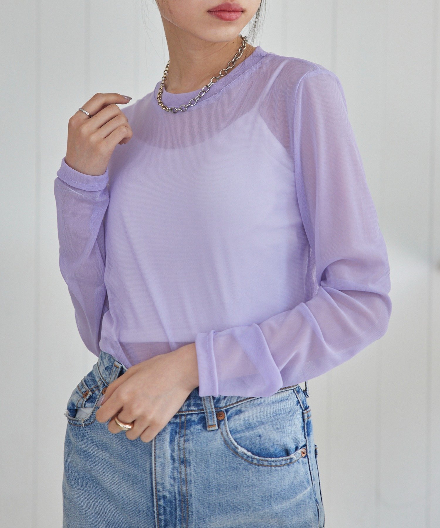 【セットアップセブン/SETUP7】のMAISON BREEZE reveur/チュールシアートップス インテリア・キッズ・メンズ・レディースファッション・服の通販 founy(ファニー) 　ファッション　Fashion　レディースファッション　Fashion for Women　トップス・カットソー　Cut & Sew Tops　トレンド　Trend, Trending Now　パープル　Purple, Violet　ベーシック　Basic, Essential　PPL|ID: prp329100004643926 ipo3291000000033503904