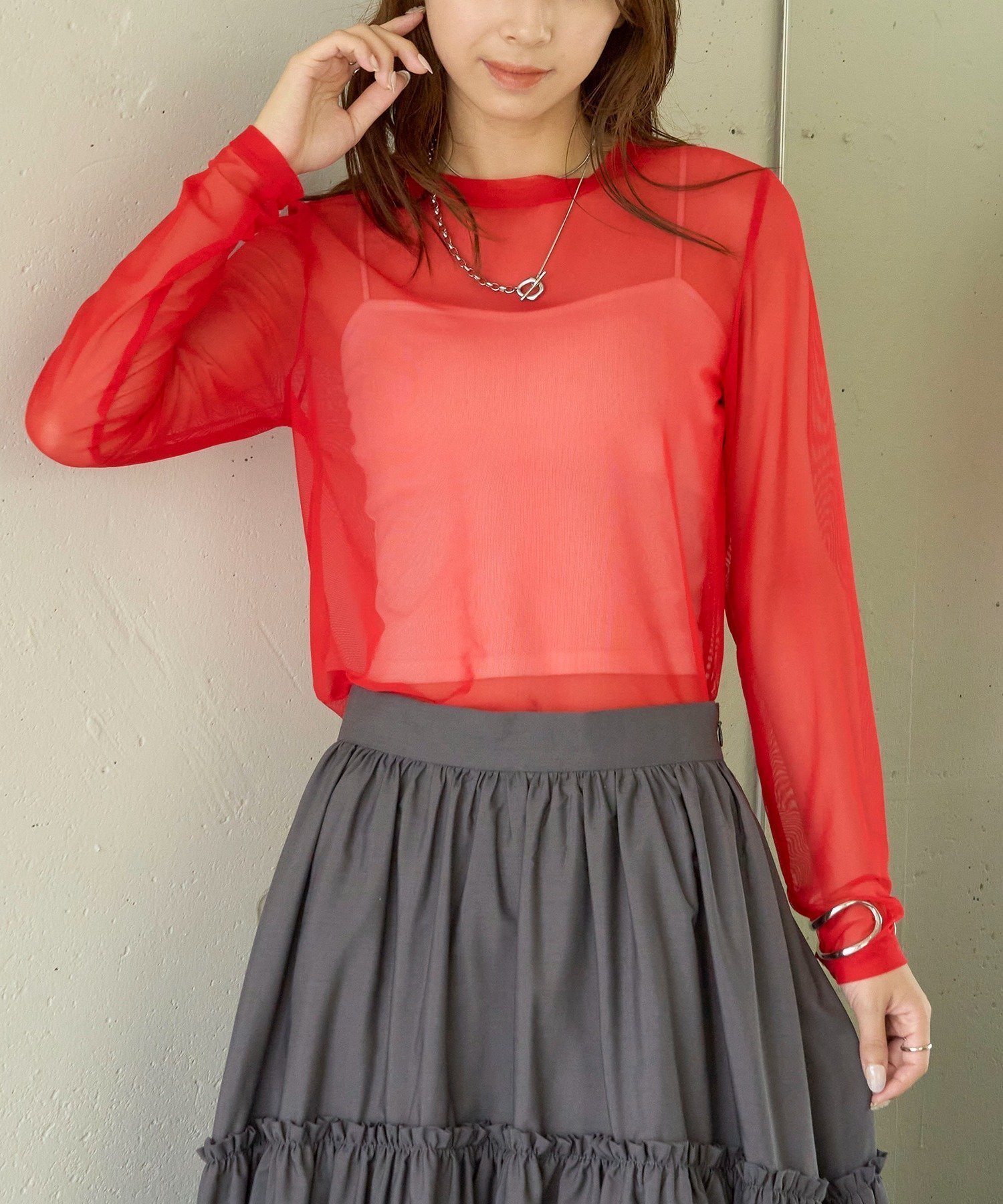 【セットアップセブン/SETUP7】のMAISON BREEZE reveur/チュールシアートップス インテリア・キッズ・メンズ・レディースファッション・服の通販 founy(ファニー) 　ファッション　Fashion　レディースファッション　Fashion for Women　トップス・カットソー　Cut & Sew Tops　トレンド　Trend, Trending Now　パープル　Purple, Violet　ベーシック　Basic, Essential　RED|ID: prp329100004643926 ipo3291000000033503907