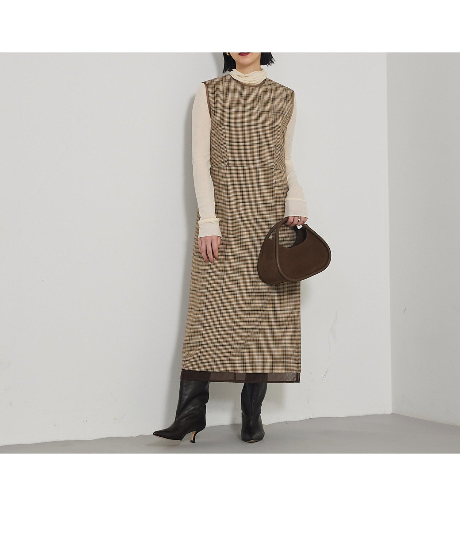 【カリテ/qualite】のTWツイルチェックワンピース インテリア・キッズ・メンズ・レディースファッション・服の通販 founy(ファニー) ファッション Fashion レディースファッション Fashion for Women ワンピース Dresses インナー Innerwear クラシック Classic, Timeless Style シアー Sheer, See-Through チェック Check, Plaid, Tartan バランス Balance, Style Balance ロング Long, Long-Length 秋 Autumn A/W・秋冬 Autumn/Winter ベージュ|ID: prp329100004643957 ipo3291000000034800661