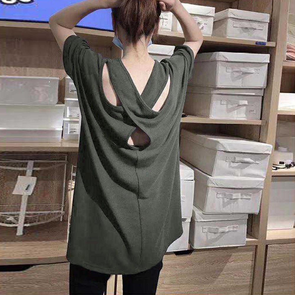 【ミニミニストア/miniministore】のバッククロス tシャツカットソーロング丈 インテリア・キッズ・メンズ・レディースファッション・服の通販 founy(ファニー) 　ファッション　Fashion　レディースファッション　Fashion for Women　トップス・カットソー　Cut & Sew Tops　シャツ・ブラウス・オフィスカジュアル　Elegant Blouses & Button-Ups　ロングTシャツ・Tシャツ　Longline T-Shirts & Tees　カットソー・ベーシックTシャツ　Cut-and-Sewn Tops / Stretch Tees & Basics　カットソー　Cut and Sewn Top　シンプル　Simple, Minimal　チュニック　Tunic, Long Top　ビッグ　Big, Oversized　半袖　Short Sleeve, Half Sleeve　夏　Summer　無地　Plain, Solid Color　ダークシーグレー|ID: prp329100004643977 ipo3291000000033504207