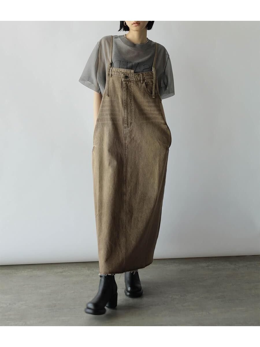 【ラシュッド/LASUD】のアシメフロントデニムジャンパースカート(beige,brown) インテリア・キッズ・メンズ・レディースファッション・服の通販 founy(ファニー) 　ファッション　Fashion　レディースファッション　Fashion for Women　スカート　Skirts　おすすめ　Recommended / Our Picks　アシンメトリー　Asymmetrical Style　スリット　Slit, Slit Detail　デニム　Denim, Jeans Material　ブラウン|ID: prp329100004643990 ipo3291000000033612286