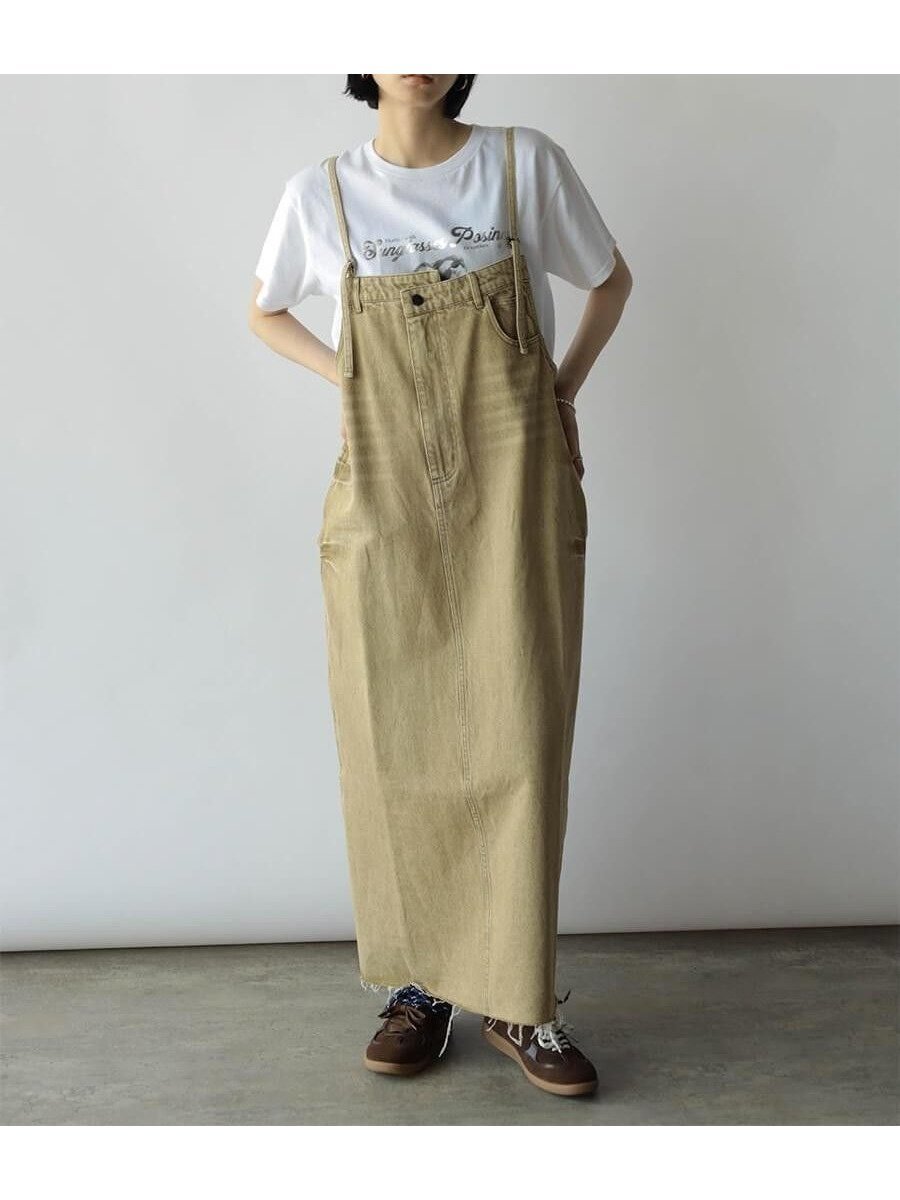 【ラシュッド/LASUD】のアシメフロントデニムジャンパースカート(beige,brown) インテリア・キッズ・メンズ・レディースファッション・服の通販 founy(ファニー) 　ファッション　Fashion　レディースファッション　Fashion for Women　スカート　Skirts　おすすめ　Recommended / Our Picks　アシンメトリー　Asymmetrical Style　スリット　Slit, Slit Detail　デニム　Denim, Jeans Material　ベージュ|ID: prp329100004643990 ipo3291000000033612287