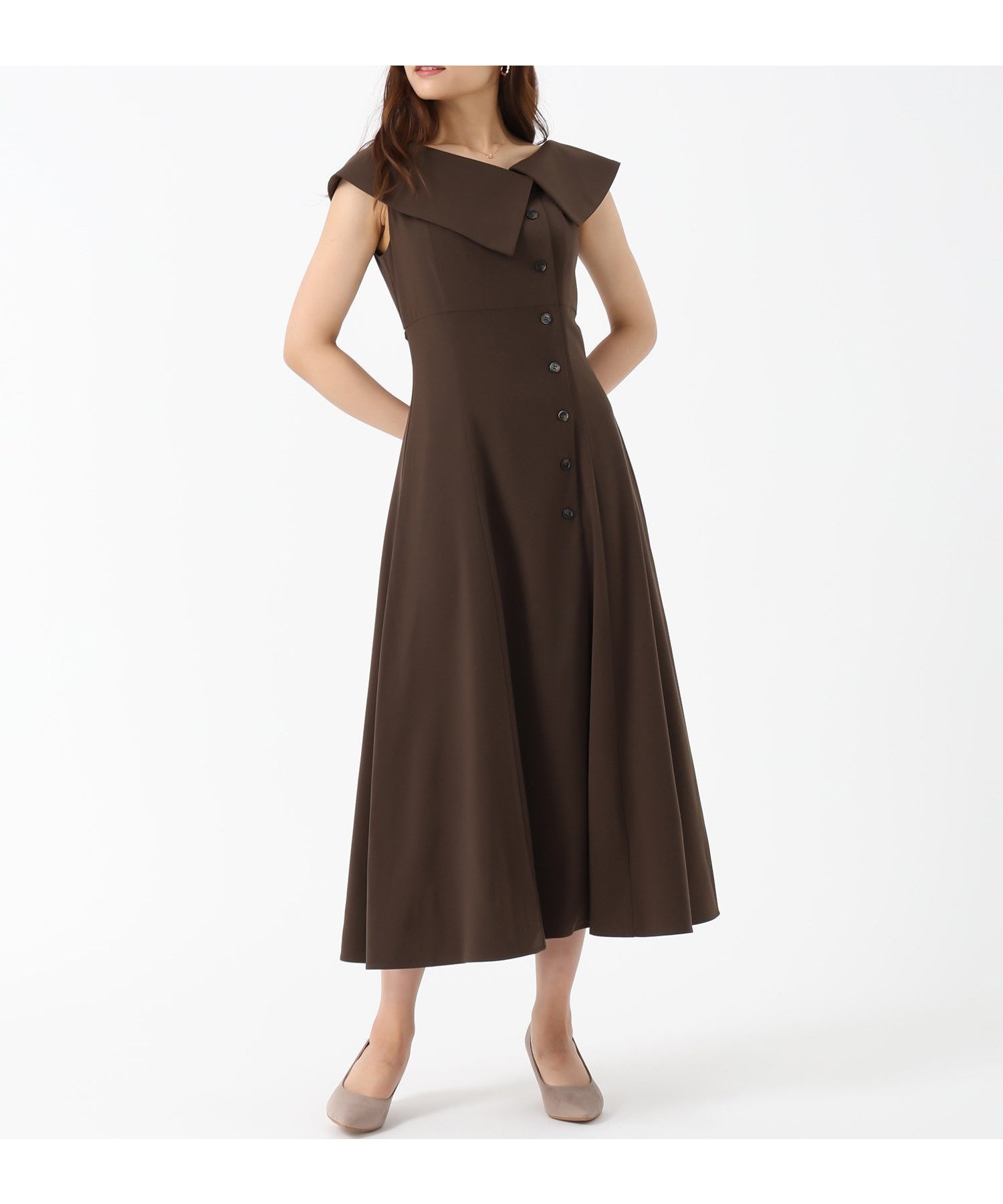 【ミッシュマッシュ/MISCH MASCH】のMM537413 アシメボタンビッグカラーワンピース 人気、トレンドファッション・服の通販 founy(ファニー) 　ファッション　Fashion　レディースファッション　Fashion for Women　ワンピース　Dresses　アシンメトリー　Asymmetrical Style　ビッグ　Big, Oversized　フレア　Flare, Flared　リボン　Ribbon, Bow　ワンポイント　One Point, Statement Accent　 other-1|ID: prp329100004644033 ipo3291000000033625573