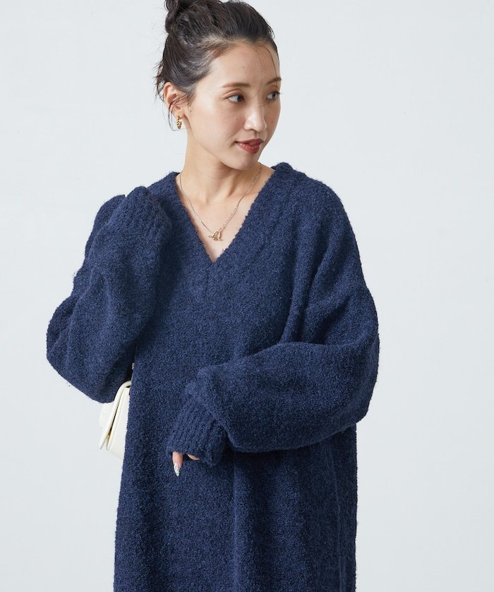 【フリークスストア/FREAK'S STORE】のミニ ブークレ Vネック ニット ワンピース【限定展開】 24AW インテリア・キッズ・メンズ・レディースファッション・服の通販 founy(ファニー) 　ファッション　Fashion　レディースファッション　Fashion for Women　ワンピース　Dresses　ニットワンピース　Knit Dresses　2024年　2024　2024-2025秋冬・A/W　Autumn/Winter 2024–25 AW24–25　冬　Winter / This Winter　おすすめ　Recommended / Our Picks　インナー　Innerwear　チェック　Check, Plaid, Tartan　ベスト　Vest, Waistcoat　A/W・秋冬　Autumn/Winter　ネイビー|ID: prp329100004644063 ipo3291000000033556554