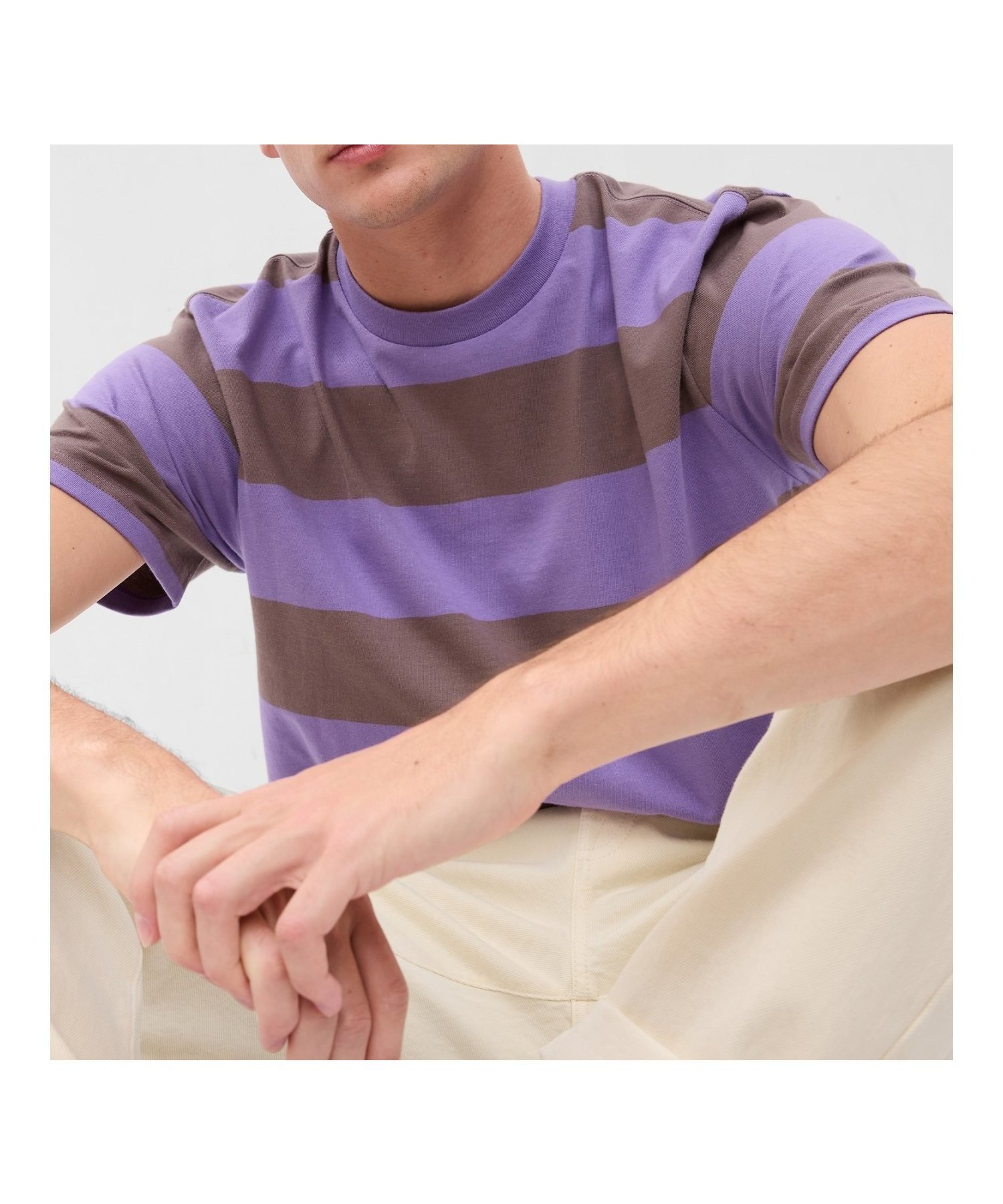 【ギャップ/GAP】のオリジナルTシャツ インテリア・キッズ・メンズ・レディースファッション・服の通販 founy(ファニー) 　ファッション　Fashion　レディースファッション　Fashion for Women　トップス・カットソー　Cut & Sew Tops　シャツ・ブラウス・オフィスカジュアル　Elegant Blouses & Button-Ups　ロングTシャツ・Tシャツ　Longline T-Shirts & Tees　ベーシック　Basic, Essential　ボーダー　Border, Stripe　定番　Standard, Basic Item　無地　Plain, Solid Color　PURPLE_STRIPE|ID: prp329100004644082 ipo3291000000033505456