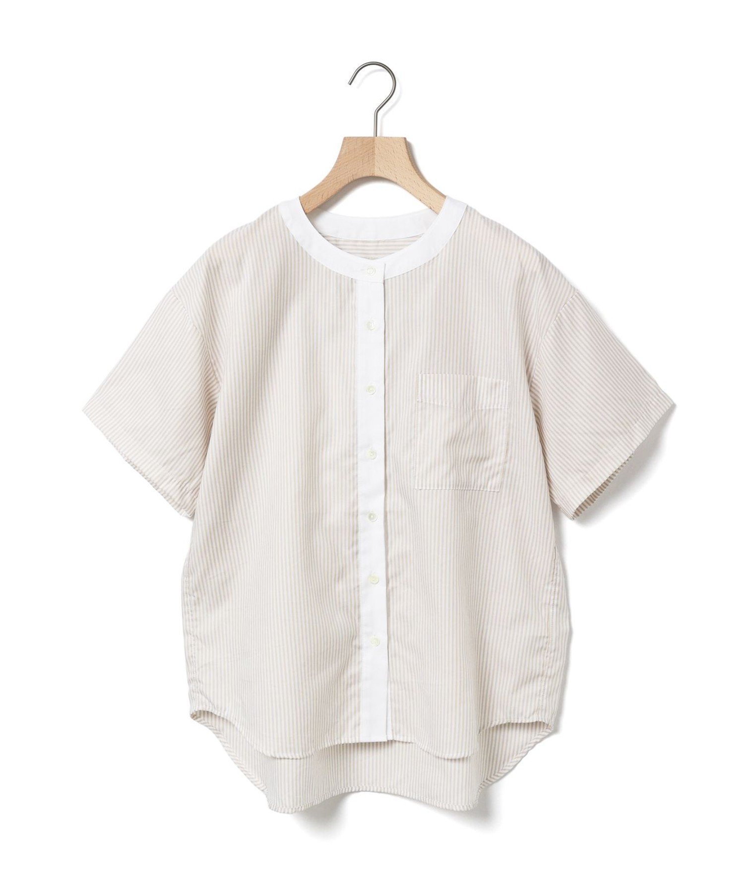 【マーコート/MARcourt】のMidiUmi クレリックストライプシャツ インテリア・キッズ・メンズ・レディースファッション・服の通販 founy(ファニー) 　ファッション　Fashion　レディースファッション　Fashion for Women　トップス・カットソー　Cut & Sew Tops　シャツ・ブラウス・オフィスカジュアル　Elegant Blouses & Button-Ups　ストライプ　Stripe, Striped Pattern　フロント　Front, Front Design　ポケット　Pocket, Pocket Detail　人気　Popular, Best Seller　ベージュストライプ|ID: prp329100004644126 ipo3291000000033506161