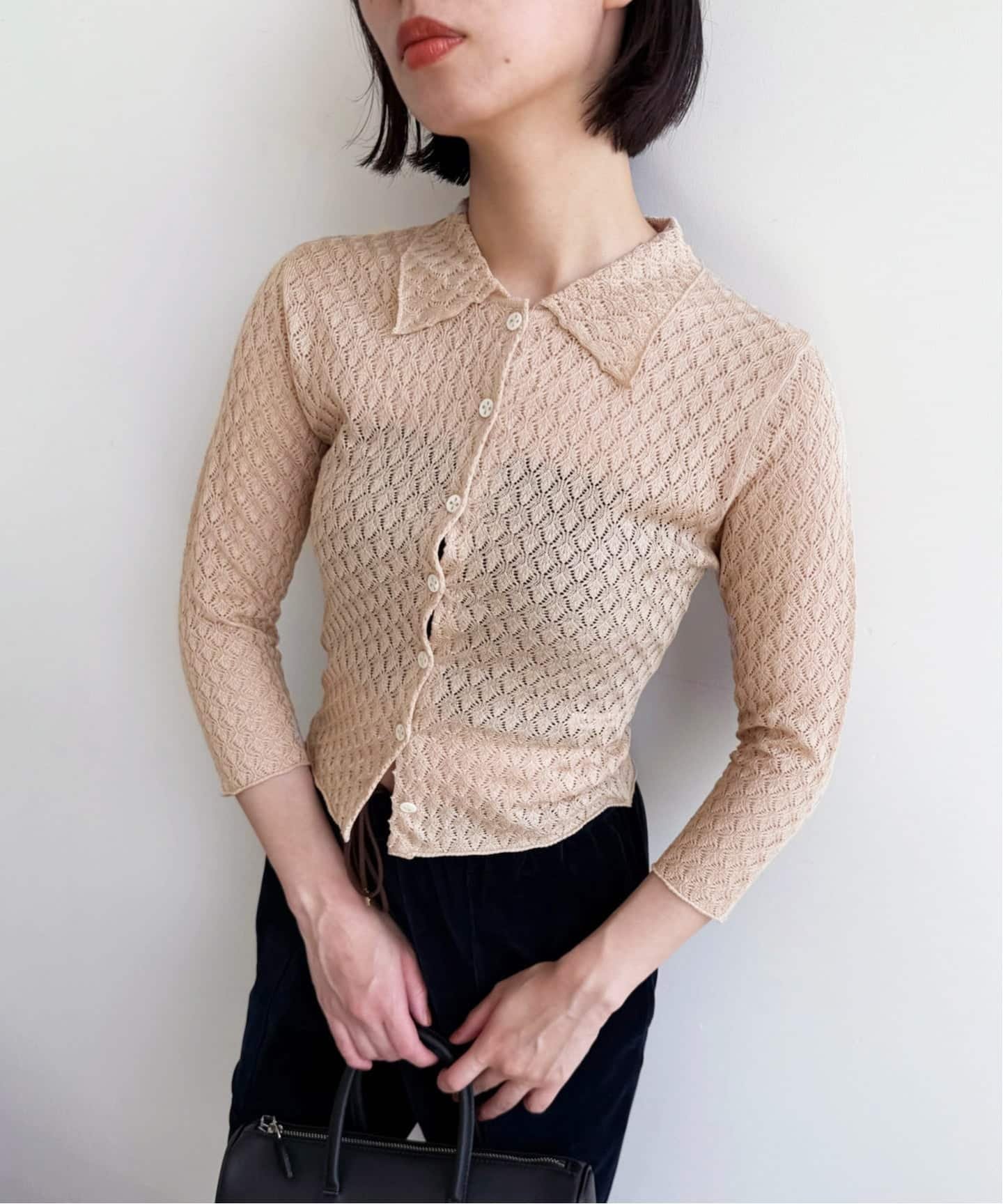 【エディット フォー ルル/edit.for LuLu】のレーシーポロシャツニット インテリア・キッズ・メンズ・レディースファッション・服の通販 founy(ファニー) 　ファッション　Fashion　レディースファッション　Fashion for Women　トップス・カットソー　Cut & Sew Tops　ニット　Knit Tops & Sweaters　シャツ・ブラウス・オフィスカジュアル　Elegant Blouses & Button-Ups　ポロシャツ・きれいめカジュアル　Smart-Casual Polo Tops　トレンド　Trend, Trending Now　フェミニン　Feminine, Girly　レース　Lace, Lace Fabric　ベージュ|ID: prp329100004644250 ipo3291000000033508140
