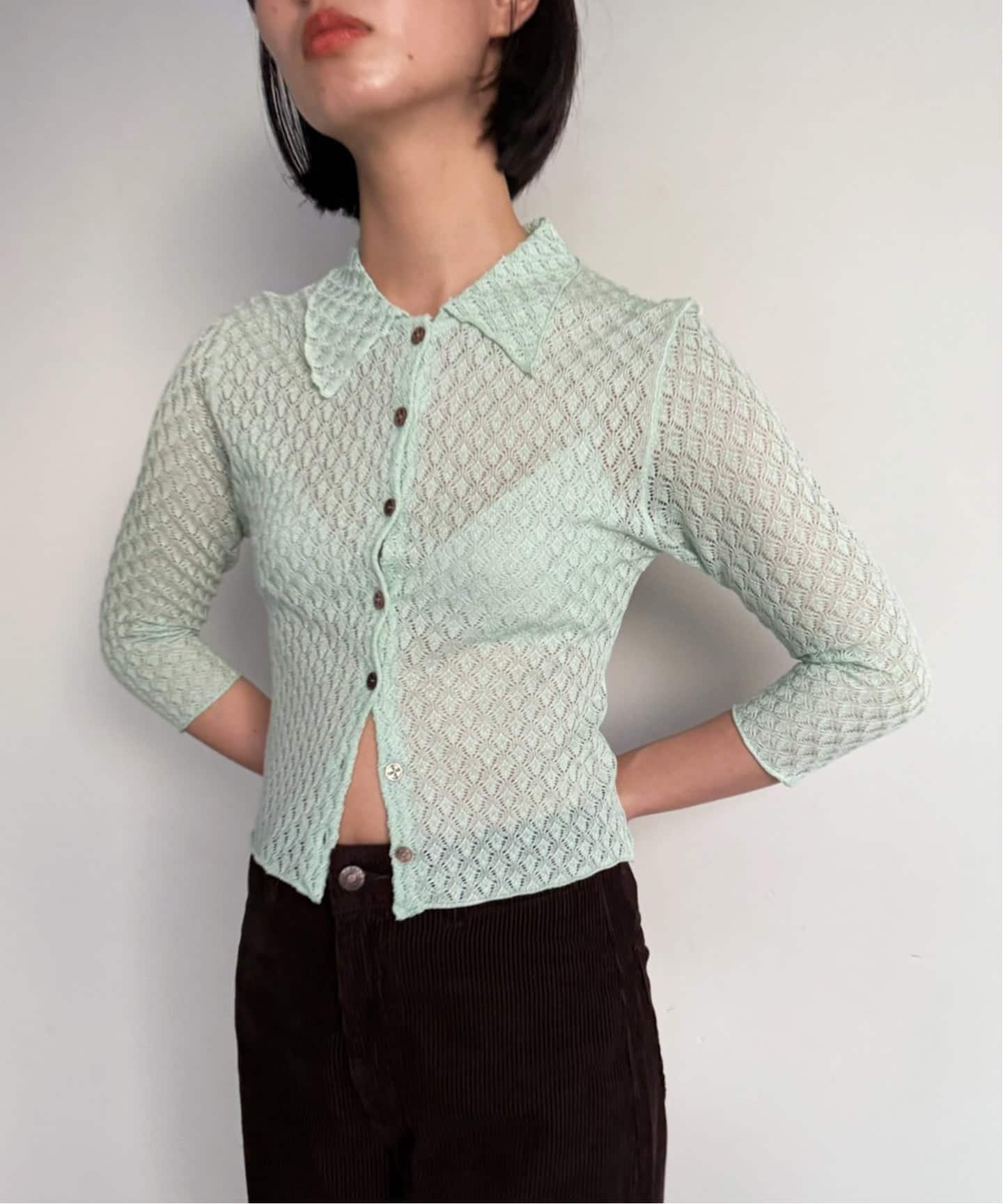 【エディット フォー ルル/edit.for LuLu】のレーシーポロシャツニット インテリア・キッズ・メンズ・レディースファッション・服の通販 founy(ファニー) 　ファッション　Fashion　レディースファッション　Fashion for Women　トップス・カットソー　Cut & Sew Tops　ニット　Knit Tops & Sweaters　シャツ・ブラウス・オフィスカジュアル　Elegant Blouses & Button-Ups　ポロシャツ・きれいめカジュアル　Smart-Casual Polo Tops　トレンド　Trend, Trending Now　フェミニン　Feminine, Girly　レース　Lace, Lace Fabric　グリーン|ID: prp329100004644250 ipo3291000000033508141