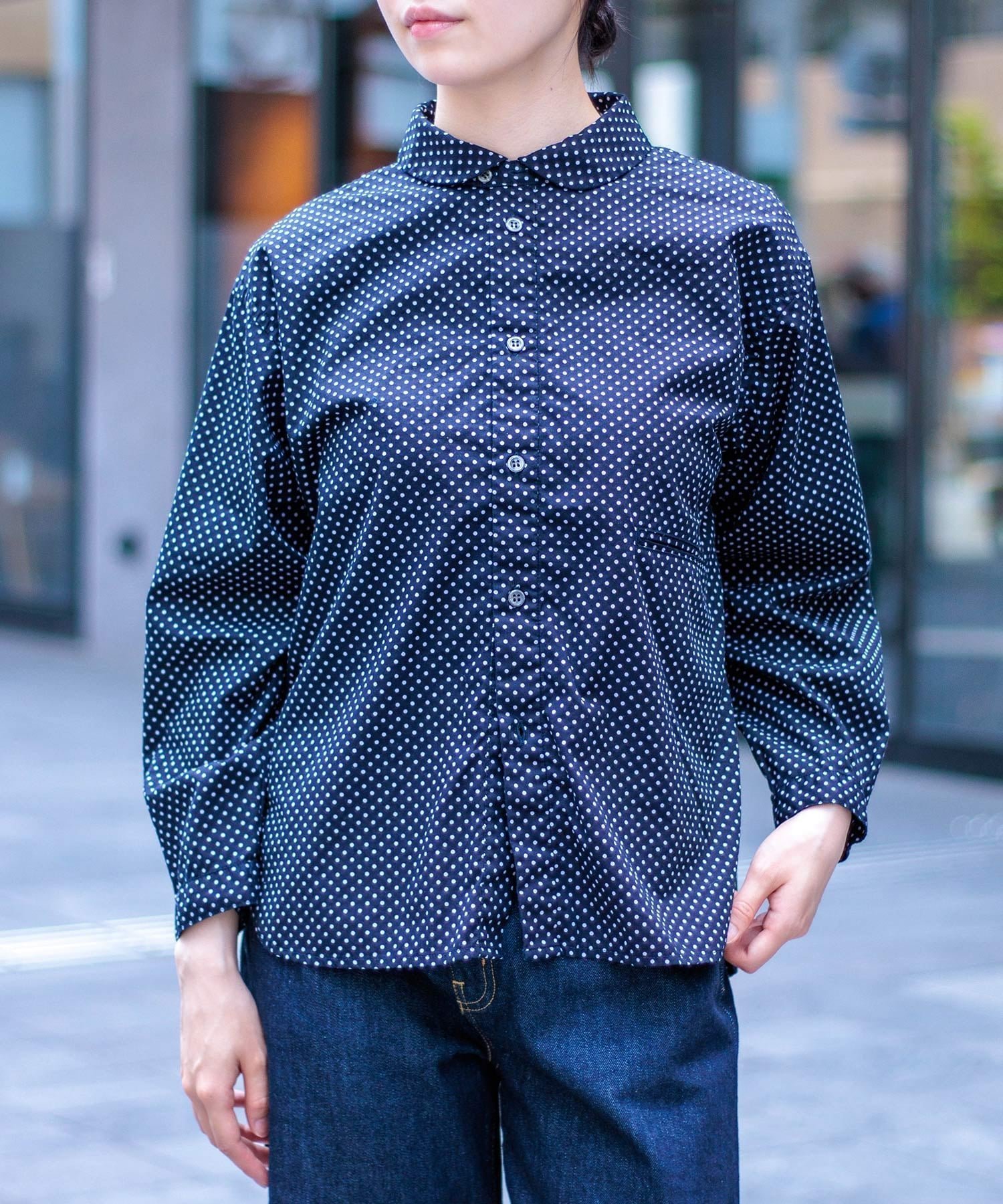 【ドミンゴ/DOMINGO】のブロードドット ラウンドカラーシャツ インテリア・キッズ・メンズ・レディースファッション・服の通販 founy(ファニー) 　ファッション　Fashion　レディースファッション　Fashion for Women　トップス・カットソー　Cut & Sew Tops　シャツ・ブラウス・オフィスカジュアル　Elegant Blouses & Button-Ups　トレンド　Trend, Trending Now　ドット　Polka Dot, Dot Pattern　ブロード　Broadcloth, Fine Cotton　ベーシック　Basic, Essential　ポケット　Pocket, Pocket Detail　ラウンド　Round, Round Neck　エレガント 上品　Elegant　水玉　Polka Dot, Dot Pattern　ブルー系その他|ID: prp329100004644346 ipo3291000000033509523