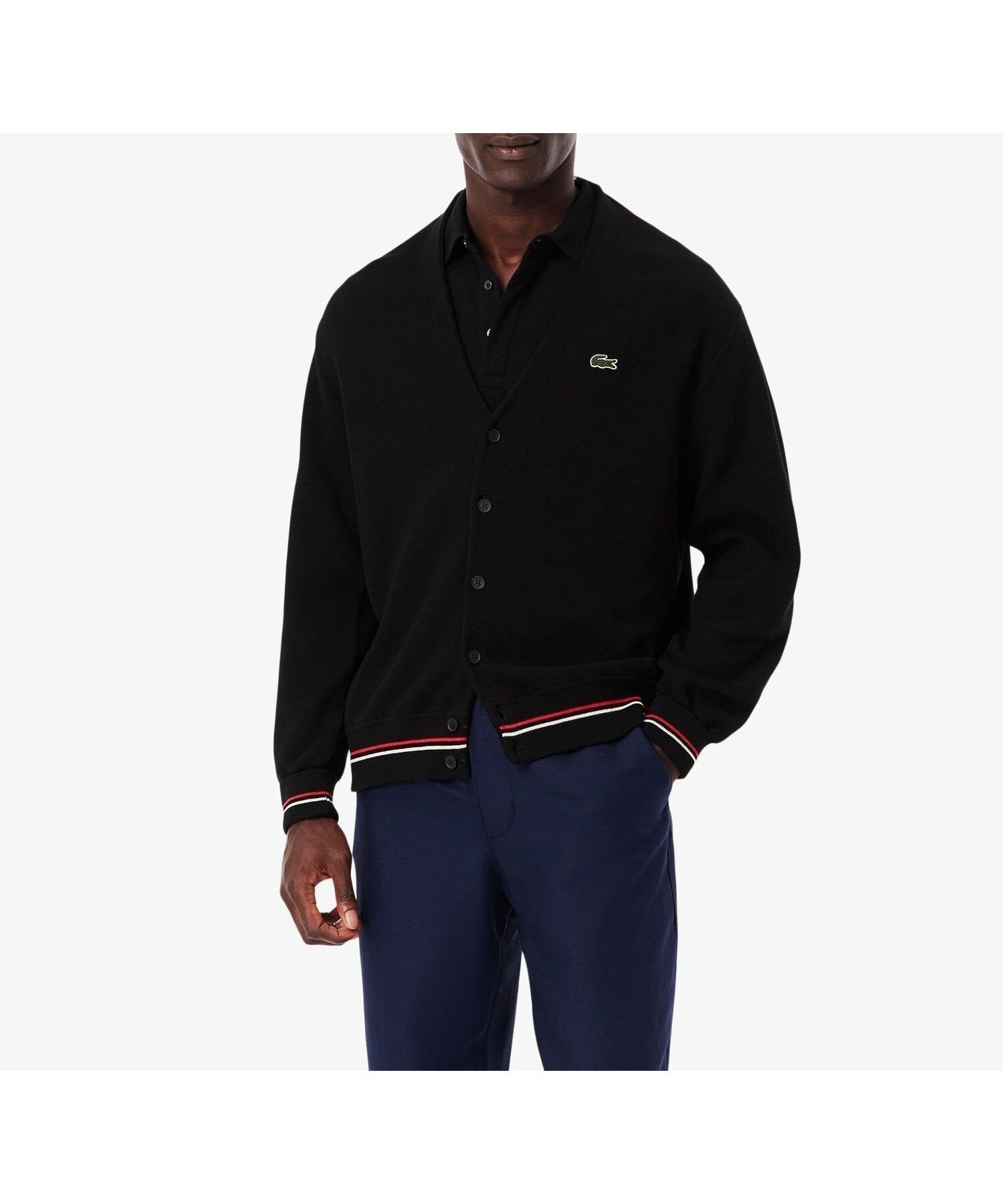 【ラコステ/LACOSTE / MEN】のリブニットステッチコットンニットカーディガン インテリア・キッズ・メンズ・レディースファッション・服の通販 founy(ファニー) 　ファッション　Fashion　メンズファッション　Fashion for Men　カフス　Cuff Design　シンプル　Simple, Minimal　ブラック|ID: prp329100004644356 ipo3291000000033509633