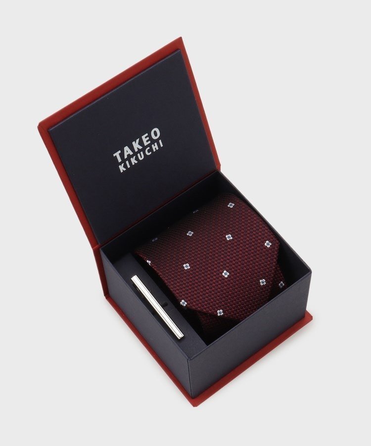 【タケオキクチ/TAKEO KIKUCHI / MEN】のフラワードットネクタイ タイバー カラーBOXセット インテリア・キッズ・メンズ・レディースファッション・服の通販 founy(ファニー) 　ファッション　Fashion　メンズファッション　Fashion for Men　おすすめ　Recommended / Our Picks　ジャカード／ジャガード　Jacquard, Woven Pattern　ストライプ　Stripe, Striped Pattern　スーツ　Suit, Formalwear　ドット　Polka Dot, Dot Pattern　フラワー　Flower, Floral　リボン　Ribbon, Bow　人気　Popular, Best Seller　ボルドー|ID: prp329100004644385 ipo3291000000033510060