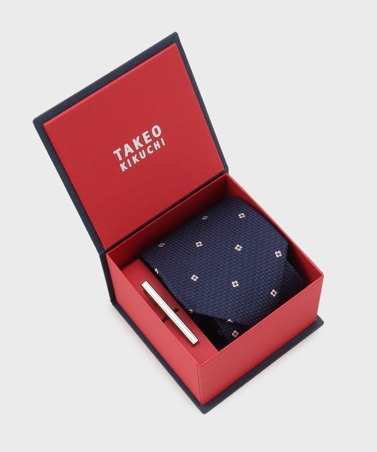 【タケオキクチ/TAKEO KIKUCHI / MEN】のフラワードットネクタイ タイバー カラーBOXセット インテリア・キッズ・メンズ・レディースファッション・服の通販 founy(ファニー) 　ファッション　Fashion　メンズファッション　Fashion for Men　おすすめ　Recommended / Our Picks　ジャカード／ジャガード　Jacquard, Woven Pattern　ストライプ　Stripe, Striped Pattern　スーツ　Suit, Formalwear　ドット　Polka Dot, Dot Pattern　フラワー　Flower, Floral　リボン　Ribbon, Bow　人気　Popular, Best Seller　ネイビー|ID: prp329100004644385 ipo3291000000033510061