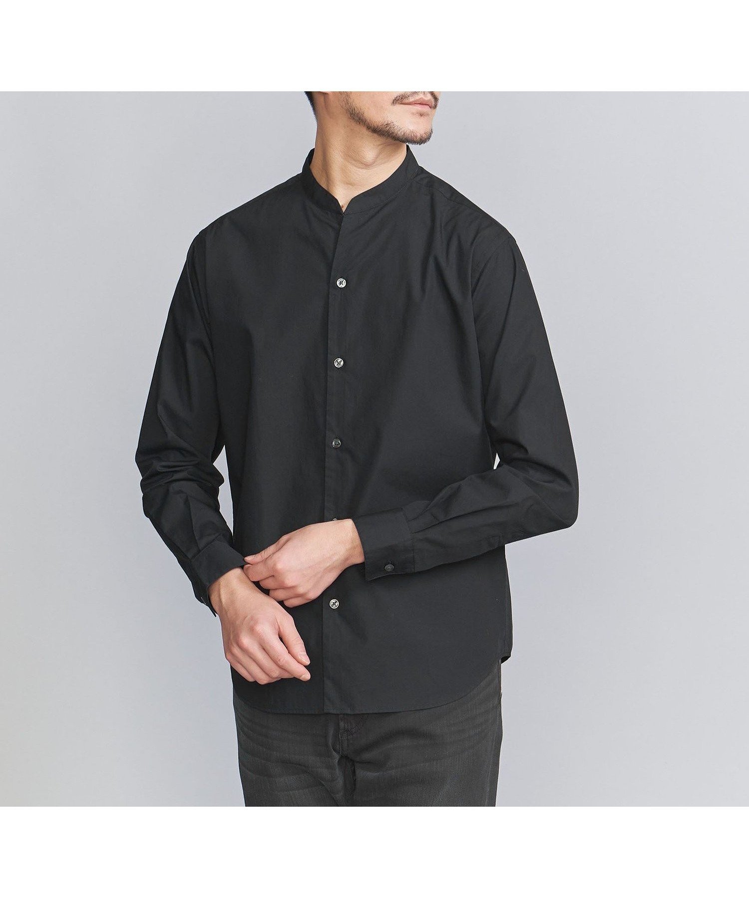 【ビューティ&ユース ユナイテッドアローズ/BEAUTY&YOUTH / UNITED ARROWS / MEN】の【WEB限定 WARDROBE SMART】コットン バンドカラー スキッパー シャツ インテリア・キッズ・メンズ・レディースファッション・服の通販 founy(ファニー) 　ファッション　Fashion　メンズファッション　Fashion for Men　インナー　Innerwear　ジャケット　Jacket, Outerwear　スキッパー　Skipper, Open Collar　スマート　Smart, Elegant　スラックス　Slacks, Dress Pants　デニム　Denim, Jeans Material　バランス　Balance, Style Balance　パターン　Pattern, Design Print　ファブリック　Fabric, Textile　ブロード　Broadcloth, Fine Cotton　おすすめ　Recommended / Our Picks　ビジネス 仕事 通勤　Business / Work / Commuting　BLACK|ID: prp329100004644669 ipo3291000000033514734