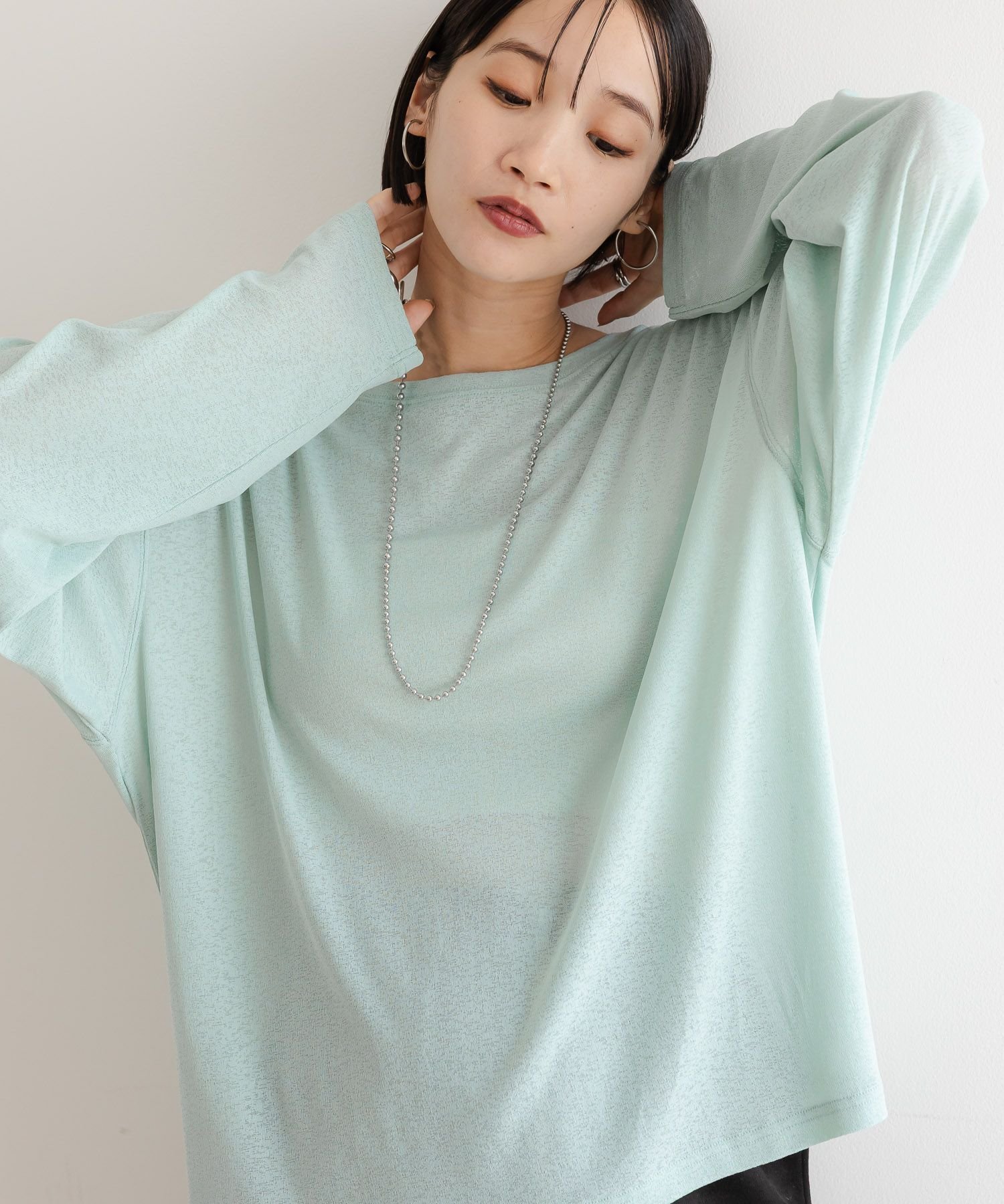 【ローリーズファーム/LOWRYS FARM】のUSEFULシアープルオーバー インテリア・キッズ・メンズ・レディースファッション・服の通販 founy(ファニー) 　ファッション　Fashion　レディースファッション　Fashion for Women　トップス・カットソー　Cut & Sew Tops　カジュアルプルオーバー・ニットトップス　Pullovers & Knit Tops / Casual Pullovers　インナー　Innerwear　キャミワンピース　Cami Dress, Slip Dress　シアー　Sheer, See-Through　シンプル　Simple, Minimal　トレンド　Trend, Trending Now　ワイド　Wide, Wide Fit　長袖　Long Sleeve, Full Sleeve　ライトグリーン|ID: prp329100004644709 ipo3291000000033582773