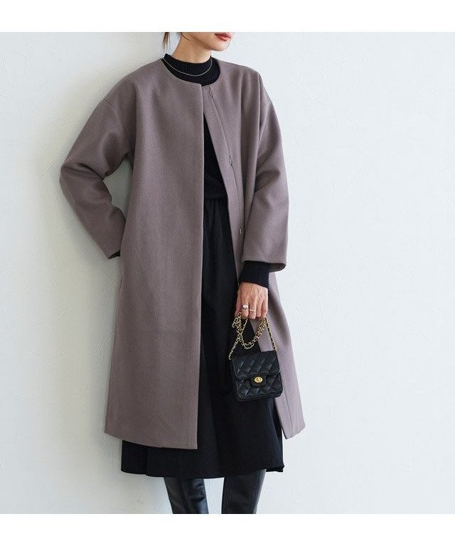 【ピエロ/Pierrot】のメルトンノーカラーコート インテリア・キッズ・メンズ・レディースファッション・服の通販 founy(ファニー) 　ファッション　Fashion　レディースファッション　Fashion for Women　アウター　Coat / Outerwear Collection　コート・ロングコート・ピーコート　Long Coats, Peacoats & More　シンプル　Simple, Minimal　ストール　Stole, Wrap　タートルネック　Turtleneck, High Neck　フロント　Front, Front Design　メルトン　Melton, Heavy Wool　エレガント 上品　Elegant　モカ|ID: prp329100004644810 ipo3291000000033517443