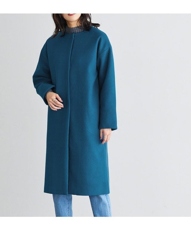 【ピエロ/Pierrot】のメルトンノーカラーコート インテリア・キッズ・メンズ・レディースファッション・服の通販 founy(ファニー) 　ファッション　Fashion　レディースファッション　Fashion for Women　アウター　Coat / Outerwear Collection　コート・ロングコート・ピーコート　Long Coats, Peacoats & More　シンプル　Simple, Minimal　ストール　Stole, Wrap　タートルネック　Turtleneck, High Neck　フロント　Front, Front Design　メルトン　Melton, Heavy Wool　エレガント 上品　Elegant　インディゴブルー|ID: prp329100004644810 ipo3291000000033517444